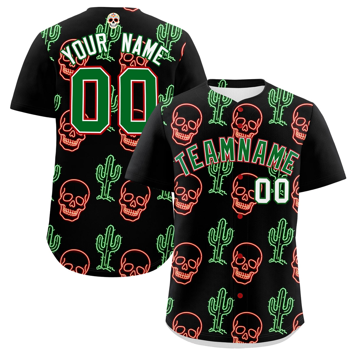 Custom Black Kelly Green White Graffiti Pattern Mexican style Stretch Fabric Baseball Jersey| KXKSHOP