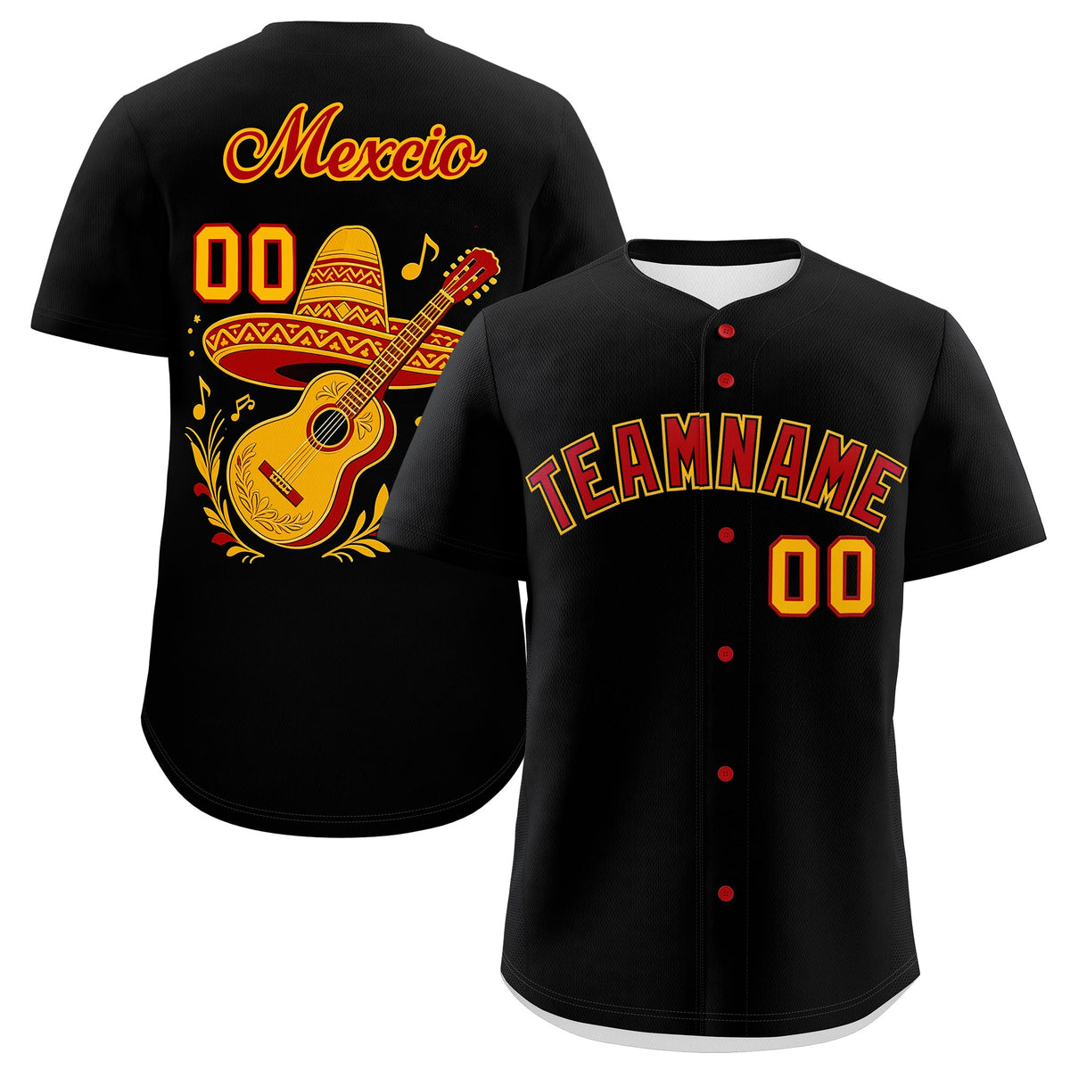 Custom Black Red Yellow Graffiti Pattern Mexican style Stretch Fabric Baseball Jersey| KXKSHOP