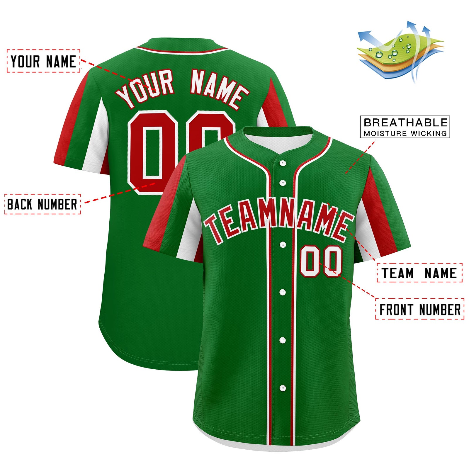 Custom Kelly Green White Red Graffiti Pattern Mexican style Stretch Fabric Baseball Jersey| KXKSHOP