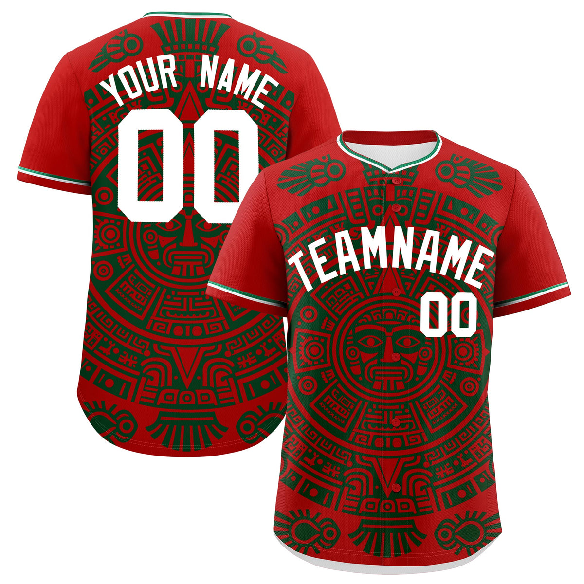 Custom Red Dark Green White Graffiti Pattern Mexican style Stretch Fabric Baseball Jersey| KXKSHOP