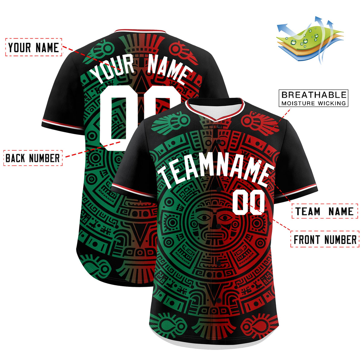 Custom Black Kelly Green Red Graffiti Pattern Mexican style Stretch Fabric Baseball Jersey| KXKSHOP