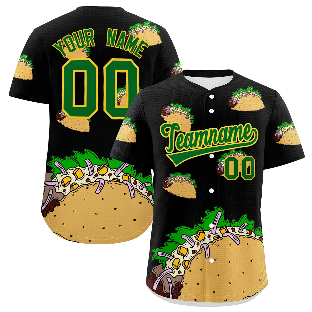 Custom Black Kelly Green Gold Graffiti Pattern Mexican style Stretch Fabric Baseball Jersey| KXKSHOP