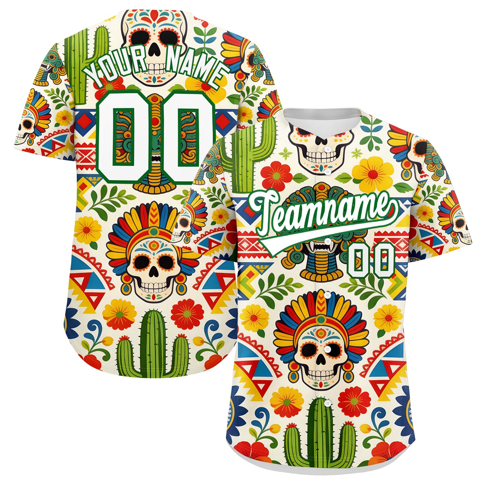 Custom White Kelly Green Graffiti Pattern Mexican style Stretch Fabric Baseball Jersey| KXKSHOP