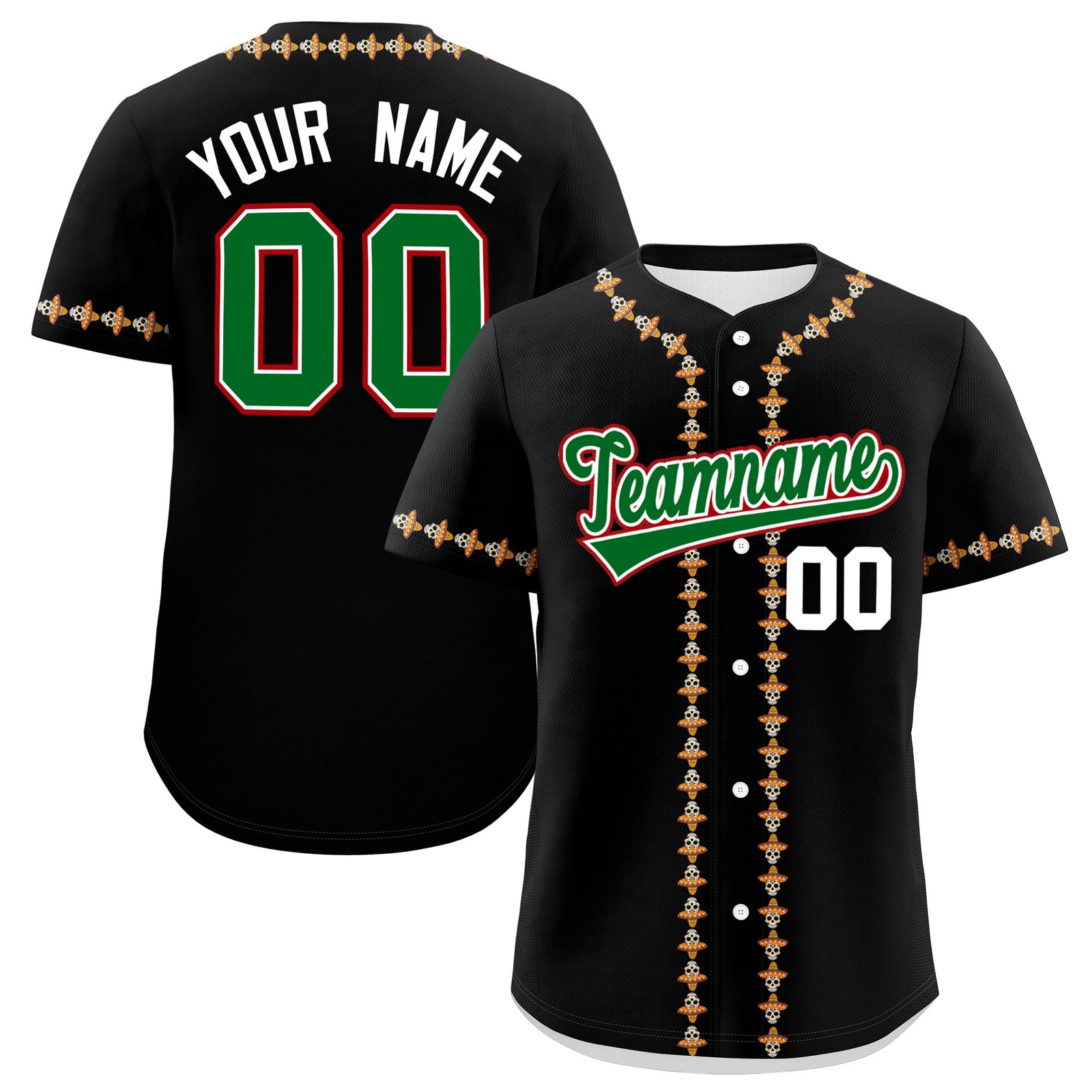 Custom Black Kelly Green White Graffiti Pattern Mexican style Stretch Fabric Baseball Jersey| KXKSHOP