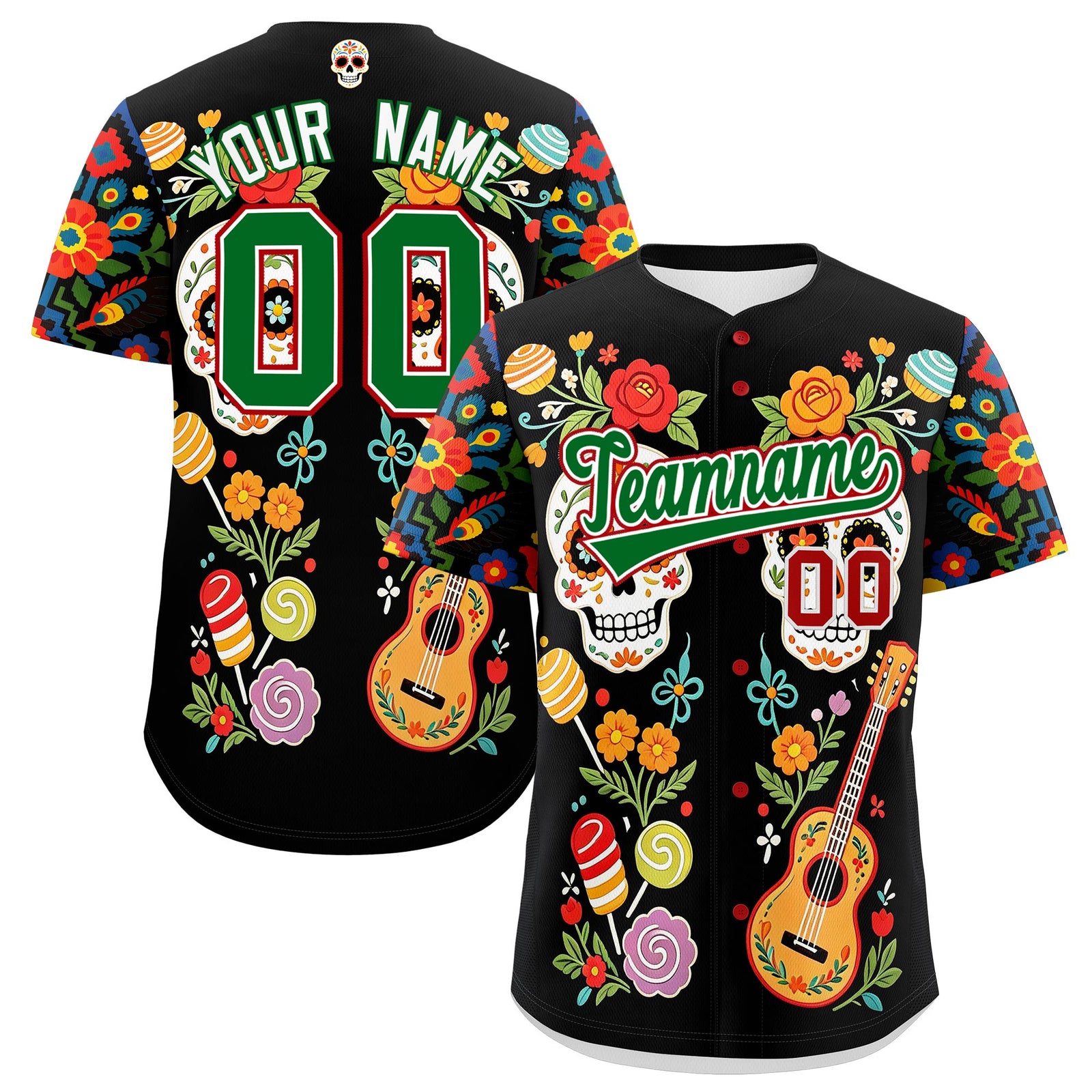 Custom Black Kelly Green White Graffiti Pattern Mexican style Stretch Fabric Baseball Jersey| KXKSHOP
