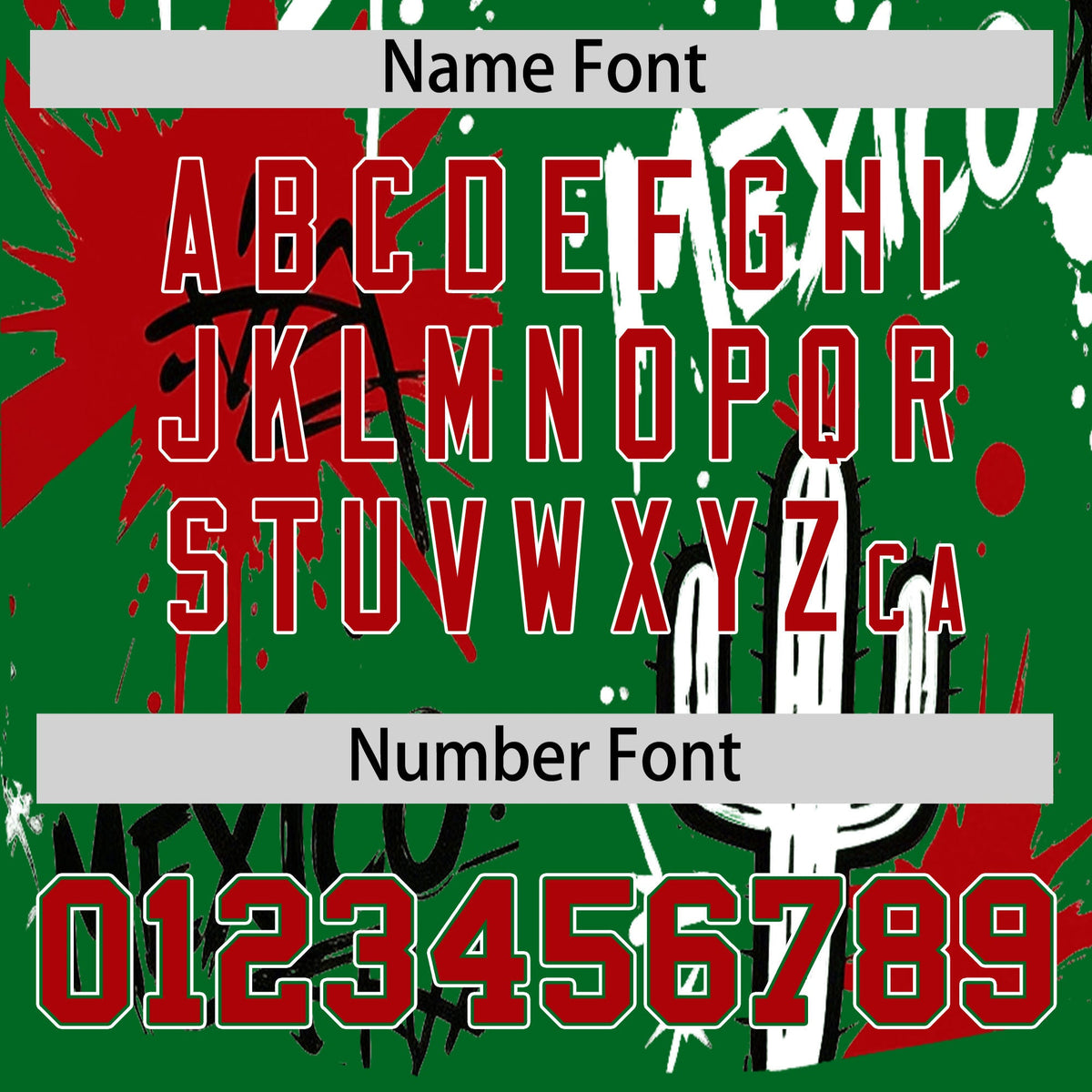 Custom Kelly Green Red White Graffiti Pattern Mexican style Stretch Fabric Baseball Jersey| KXKSHOP