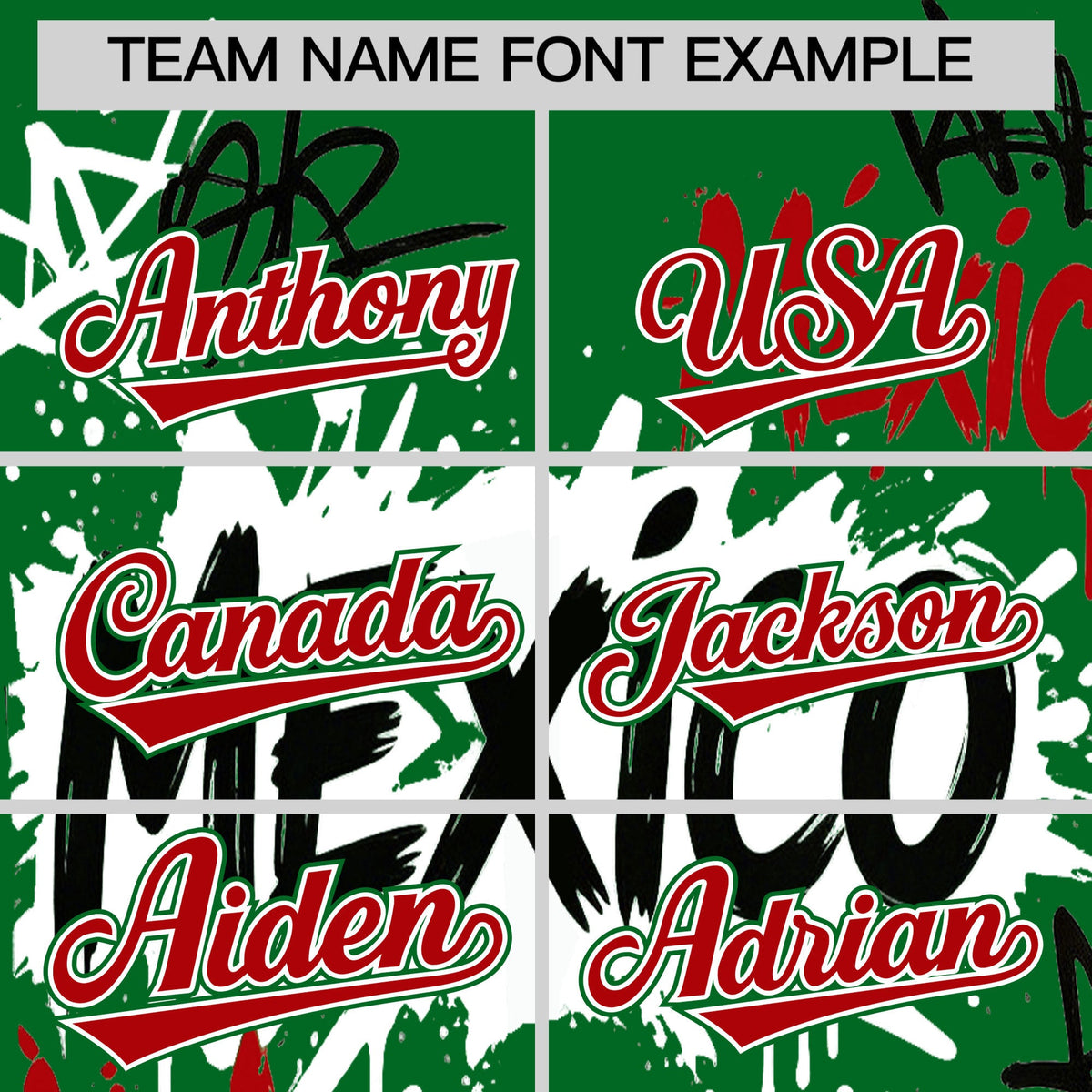 Custom Kelly Green Red White Graffiti Pattern Mexican style Stretch Fabric Baseball Jersey| KXKSHOP