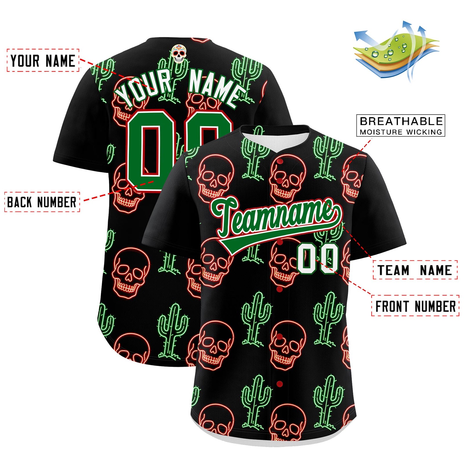 Custom Black Kelly Green White Graffiti Pattern Mexican style Stretch Fabric Baseball Jersey| KXKSHOP