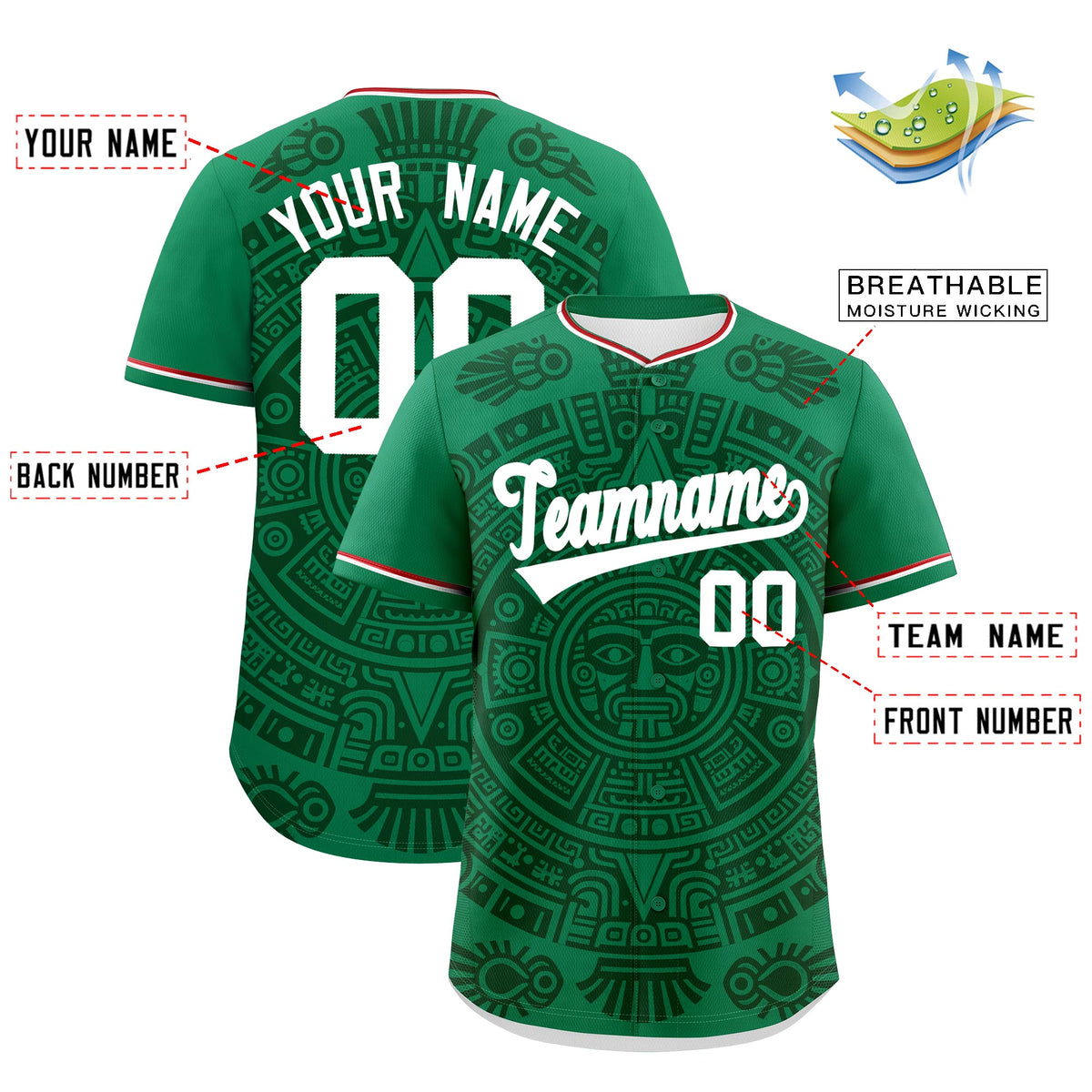 Custom Kelly Green Dark Green White Graffiti Pattern Mexican style Stretch Fabric Baseball Jersey| KXKSHOP