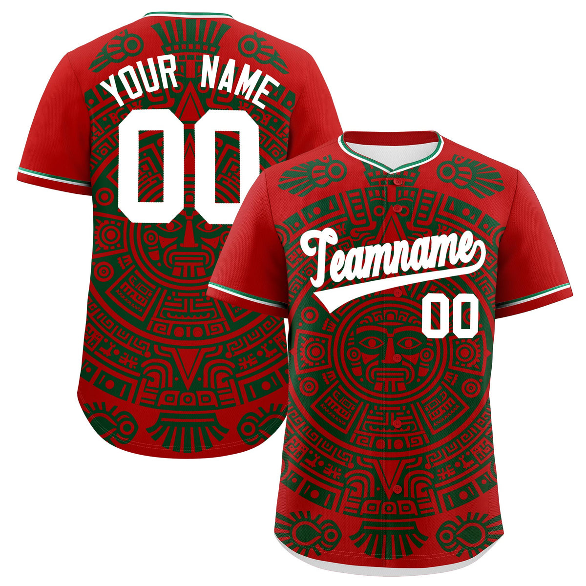Custom Red Dark Green White Graffiti Pattern Mexican style Stretch Fabric Baseball Jersey| KXKSHOP
