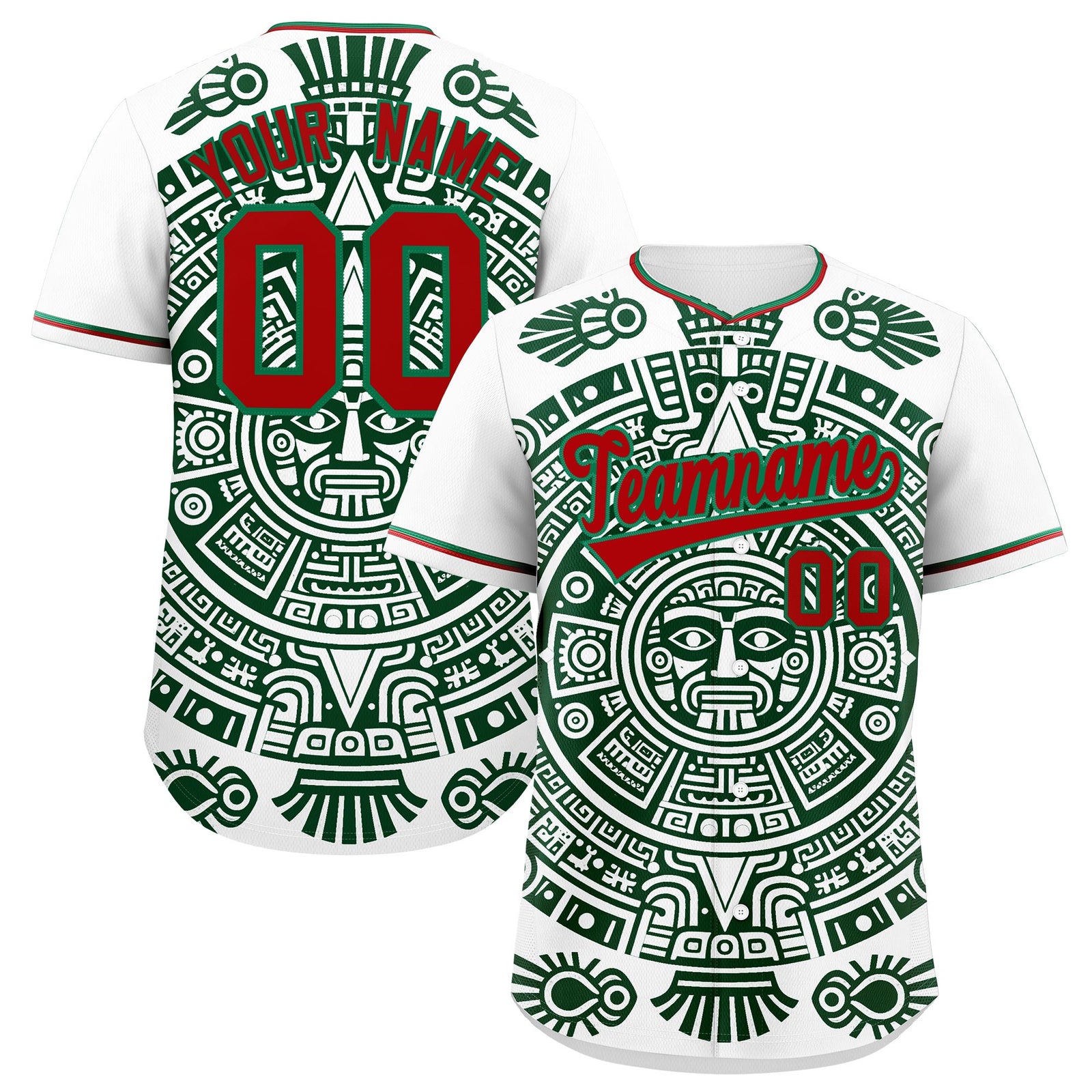 Custom White Dark Green Red Graffiti Pattern Mexican style Stretch Fabric Baseball Jersey| KXKSHOP