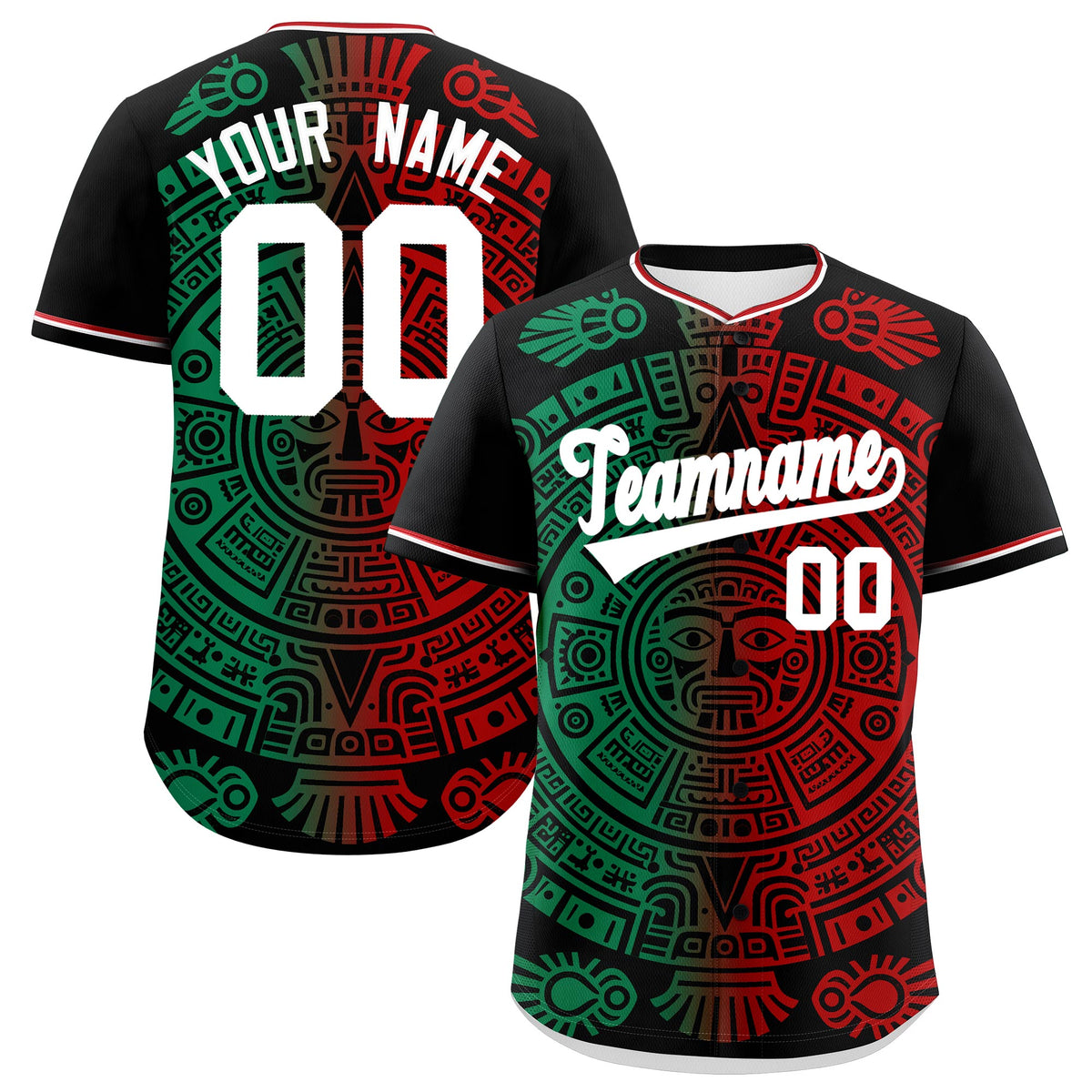 Custom Black Kelly Green Red Graffiti Pattern Mexican style Stretch Fabric Baseball Jersey| KXKSHOP