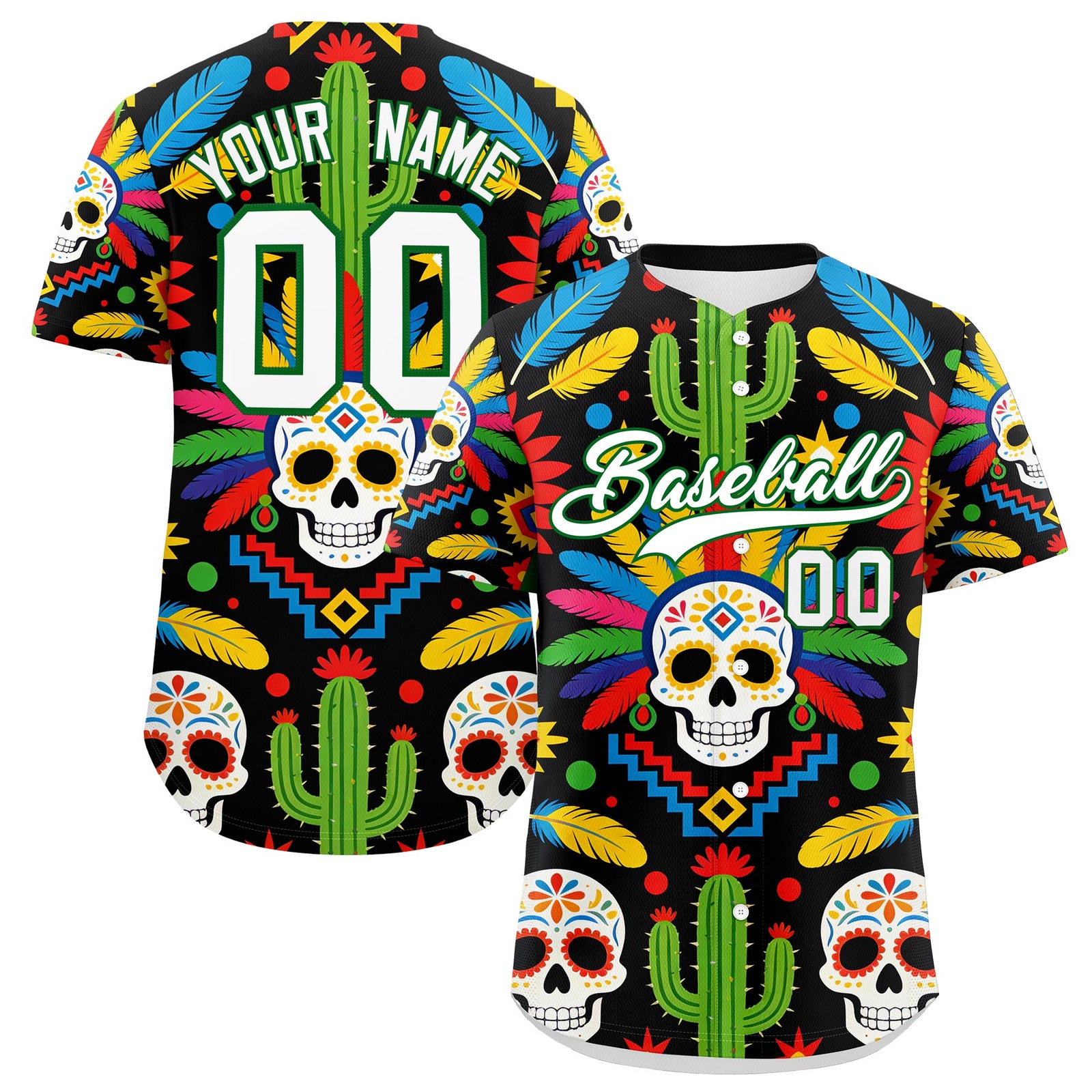 Custom Black White Kelly Green Graffiti Pattern Mexican style Stretch Fabric Baseball Jersey| KXKSHOP