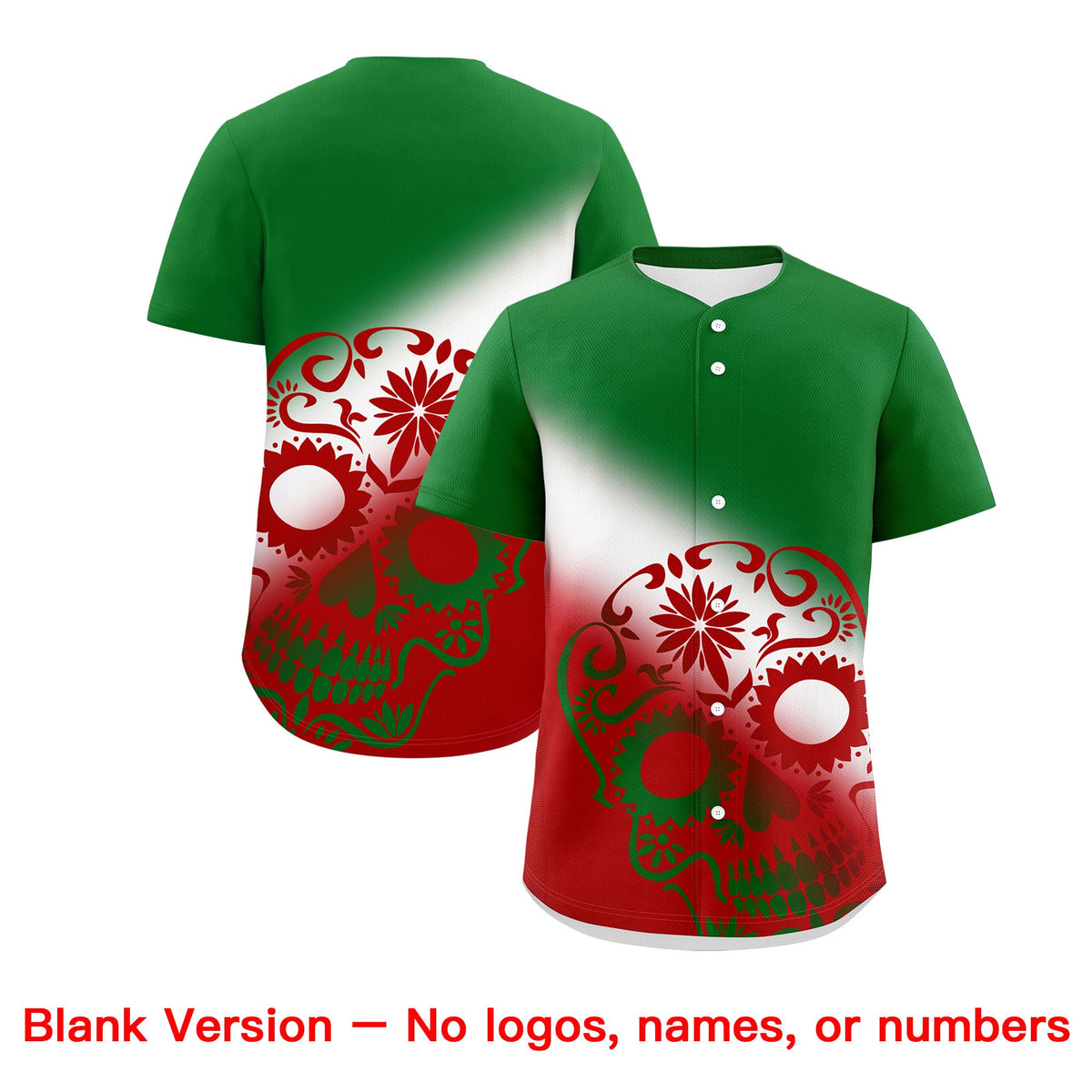 Custom Kelly Green White Red Graffiti Pattern Mexican style Stretch Fabric Baseball Jersey| KXKSHOP