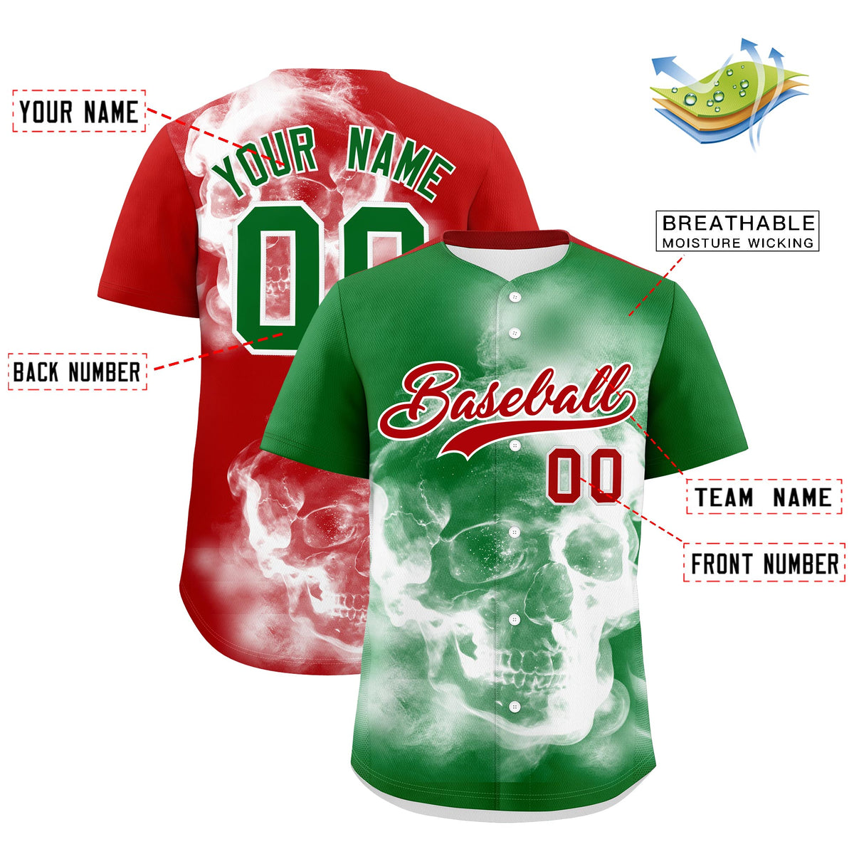 Custom Kelly Green White Red Graffiti Pattern Mexican style Stretch Fabric Baseball Jersey| KXKSHOP