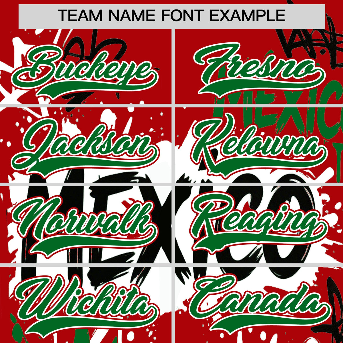 Custom Red Kelly Green White Graffiti Pattern Mexican style Stretch Fabric Baseball Jersey| KXKSHOP