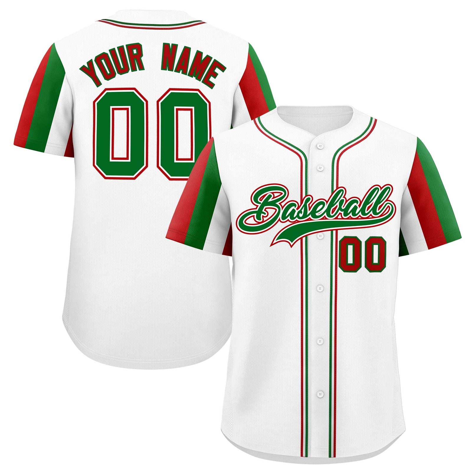 Custom White Kelly Green Red Graffiti Pattern Mexican style Stretch Fabric Baseball Jersey| KXKSHOP