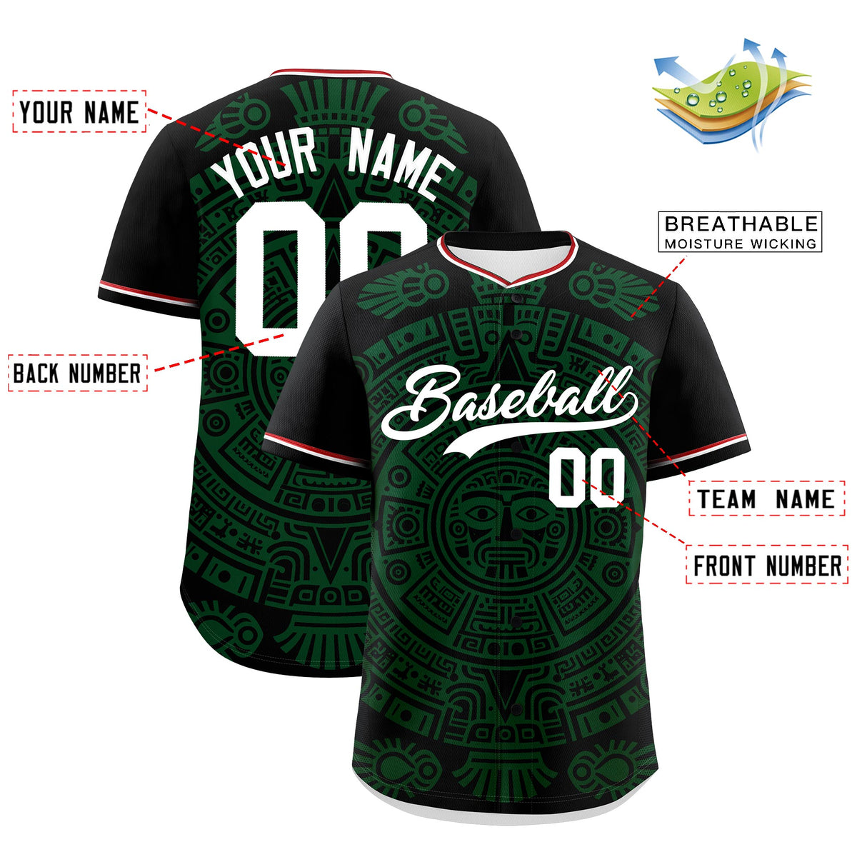 Custom Black Dark Green White Graffiti Pattern Mexican style Stretch Fabric Baseball Jersey| KXKSHOP