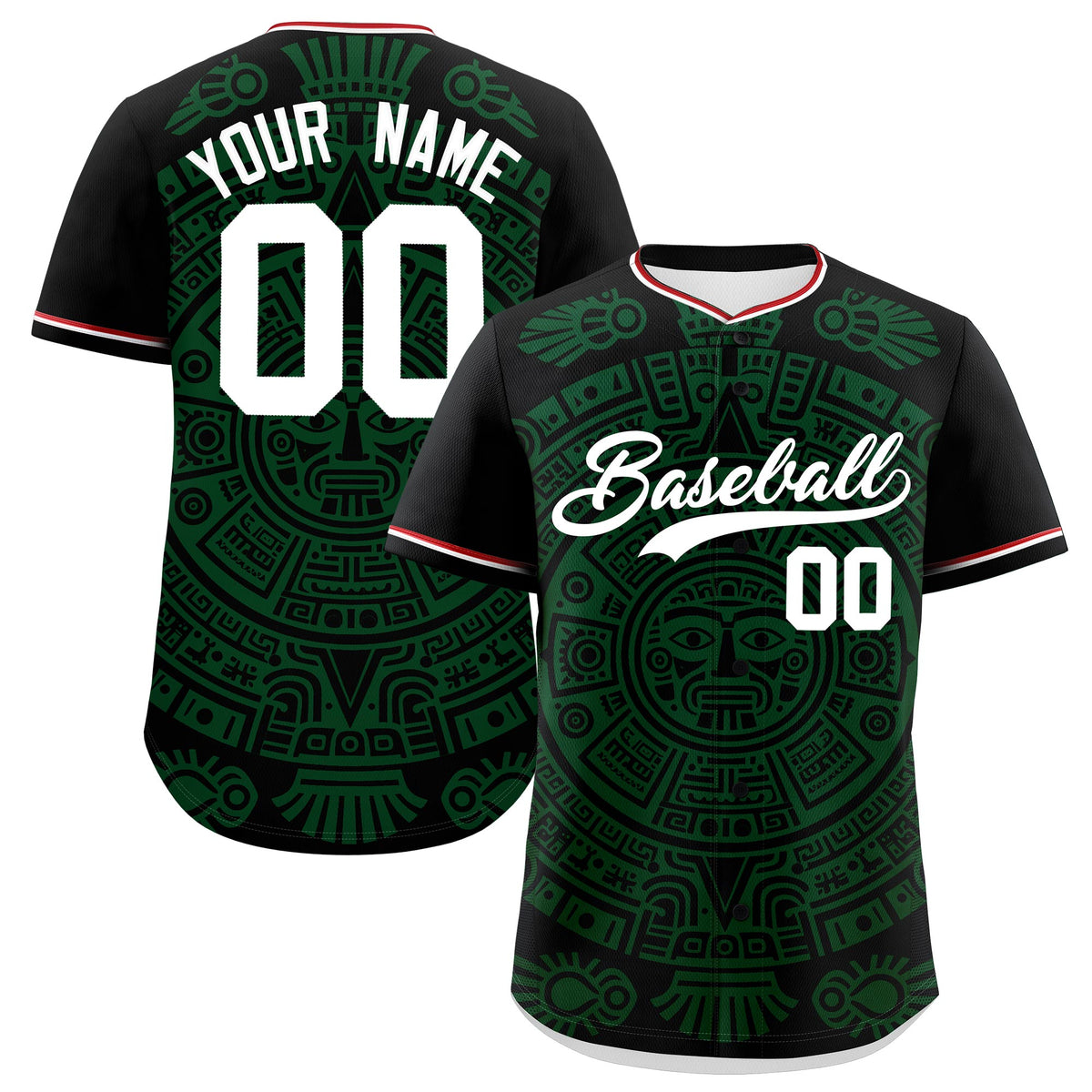 Custom Black Dark Green White Graffiti Pattern Mexican style Stretch Fabric Baseball Jersey| KXKSHOP