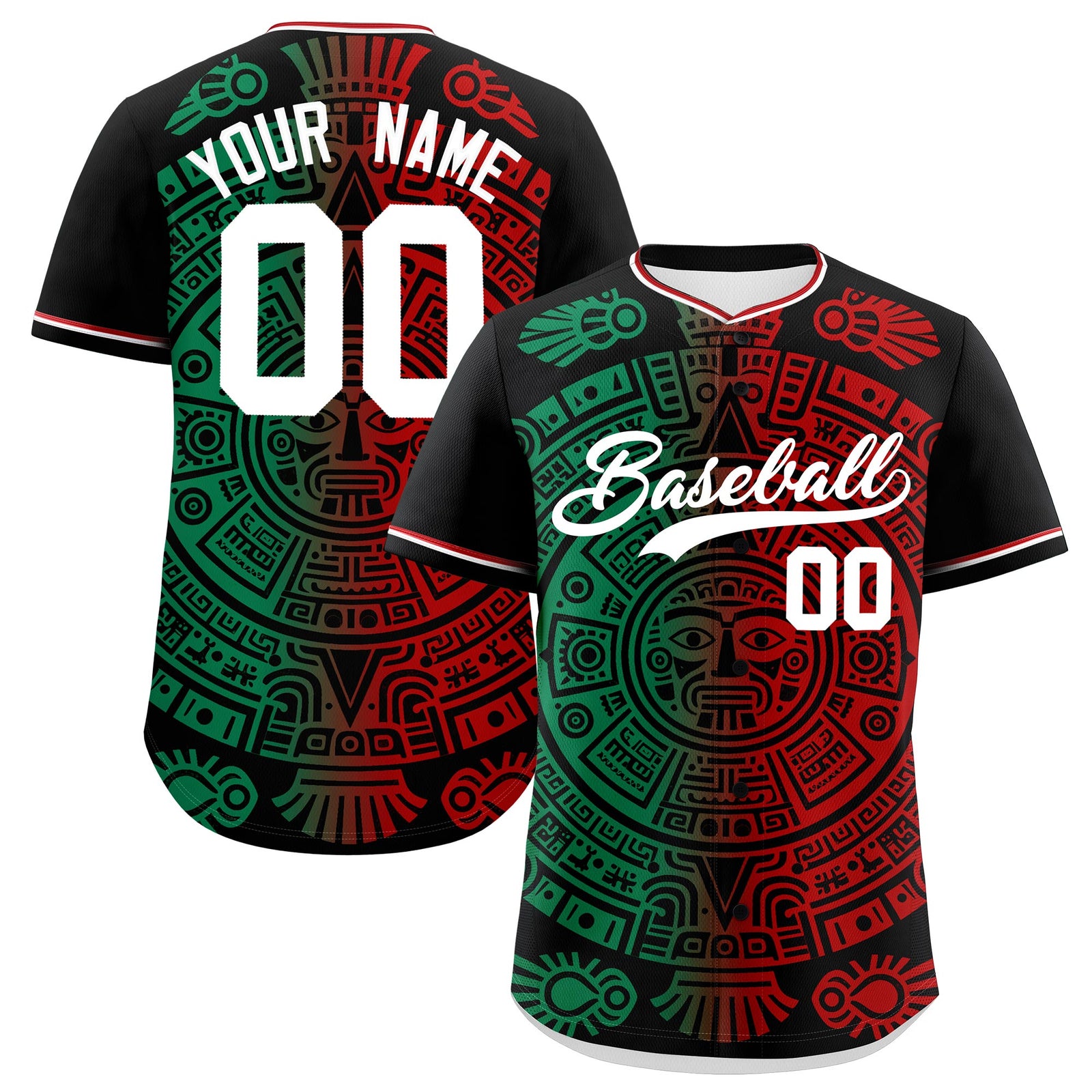 Custom Black Kelly Green Red Graffiti Pattern Mexican style Stretch Fabric Baseball Jersey| KXKSHOP