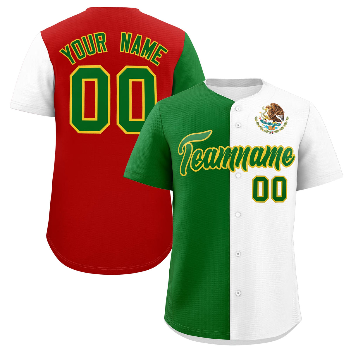 Custom Kelly Green White Red Graffiti Pattern Mexican style Stretch Fabric Baseball Jersey| KXKSHOP