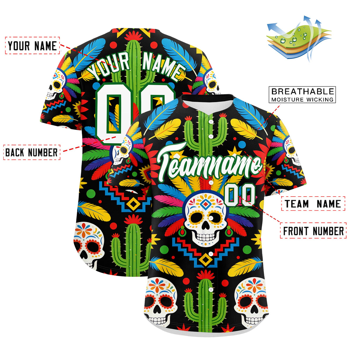 Custom Black White Kelly Green Graffiti Pattern Mexican style Stretch Fabric Baseball Jersey| KXKSHOP