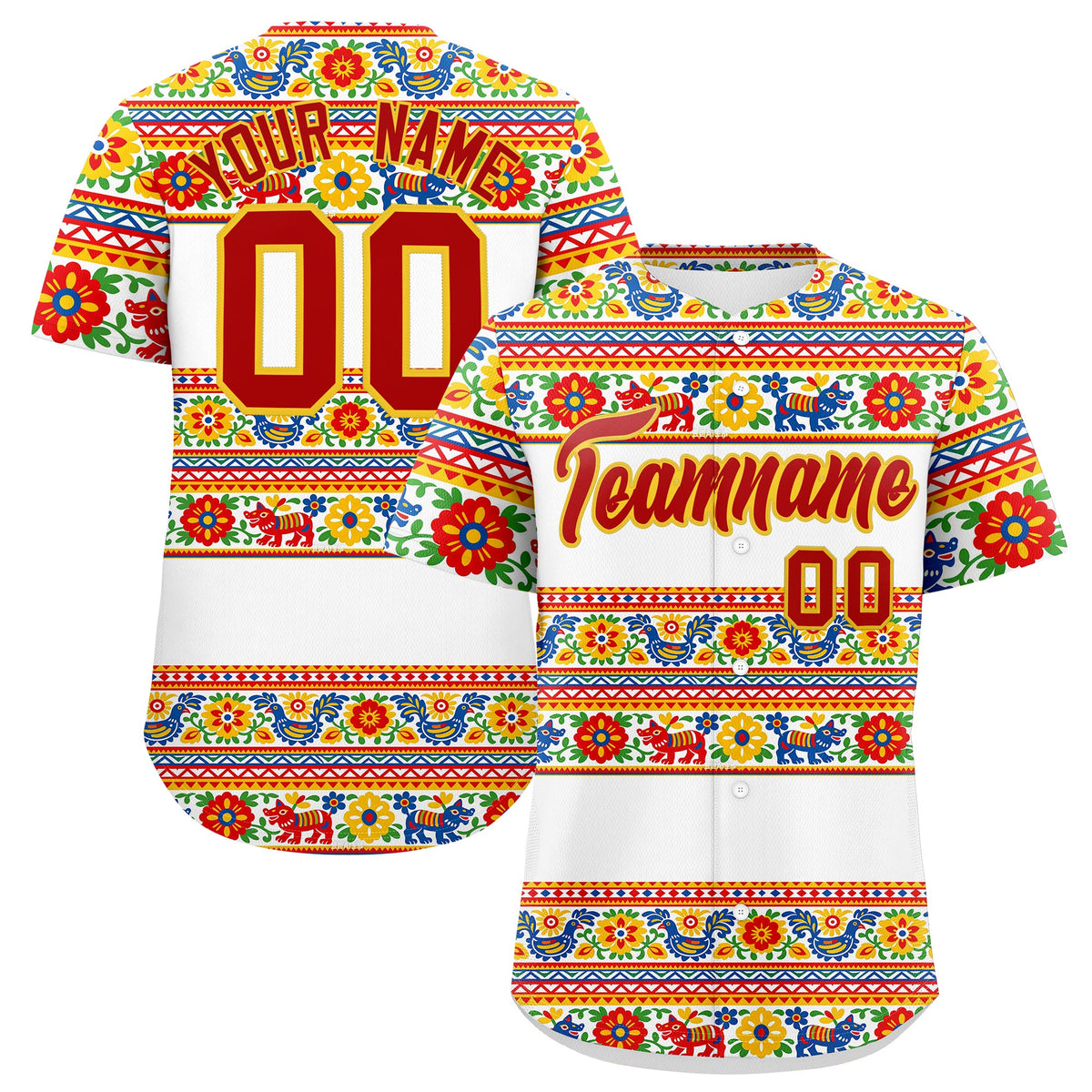 Custom White Red Gold Graffiti Pattern Mexican style Stretch Fabric Baseball Jersey| KXKSHOP