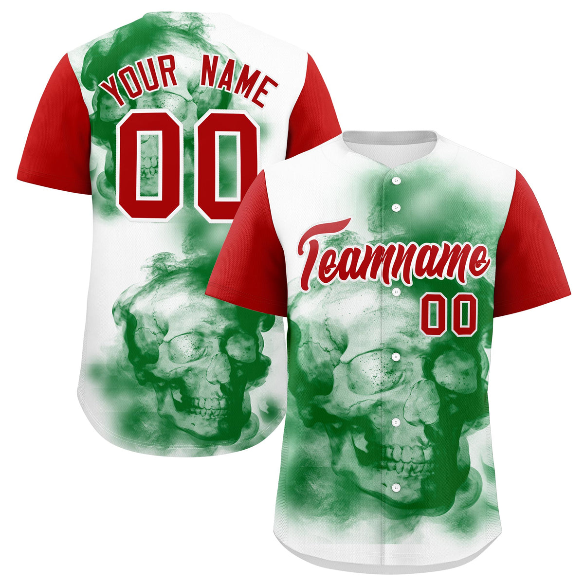 Custom White Red Kelly Green Graffiti Pattern Mexican style Stretch Fabric Baseball Jersey| KXKSHOP