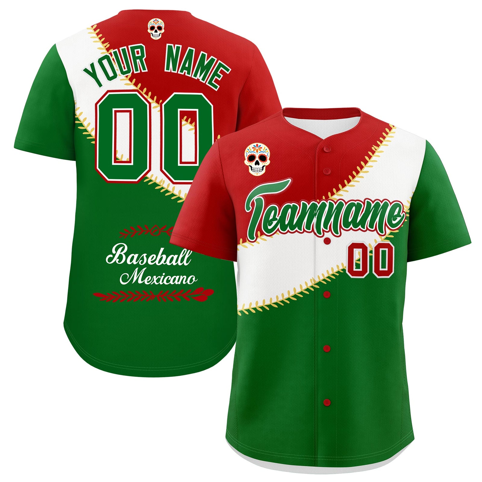 Custom Red White Kelly Green Graffiti Pattern Mexican style Stretch Fabric Baseball Jersey| KXKSHOP