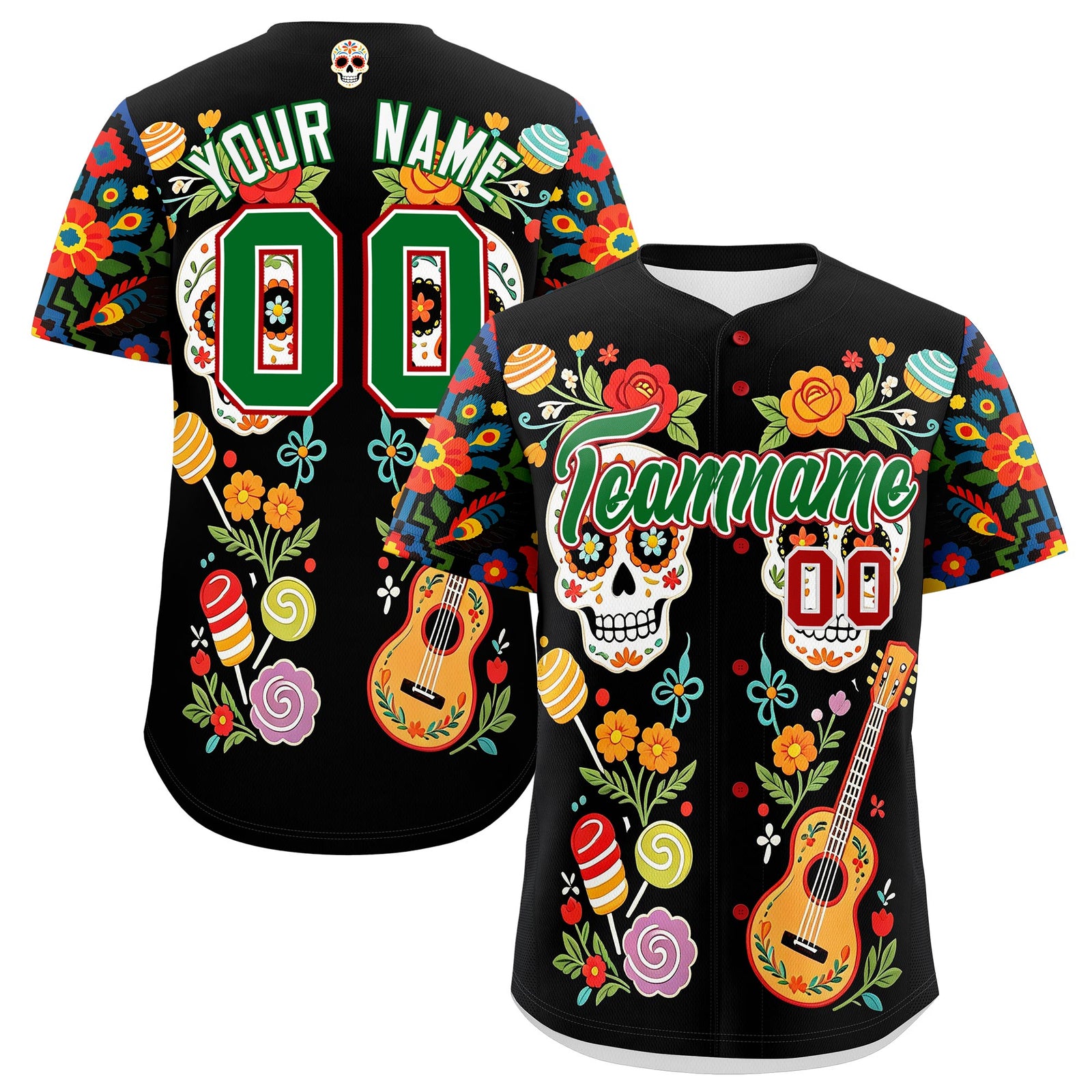 Custom Black Kelly Green White Graffiti Pattern Mexican style Stretch Fabric Baseball Jersey| KXKSHOP
