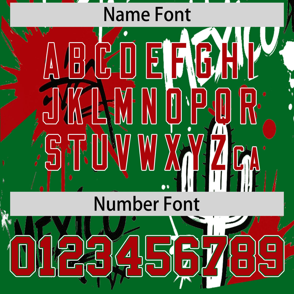 Custom Kelly Green Red White Graffiti Pattern Mexican style Stretch Fabric Baseball Jersey| KXKSHOP