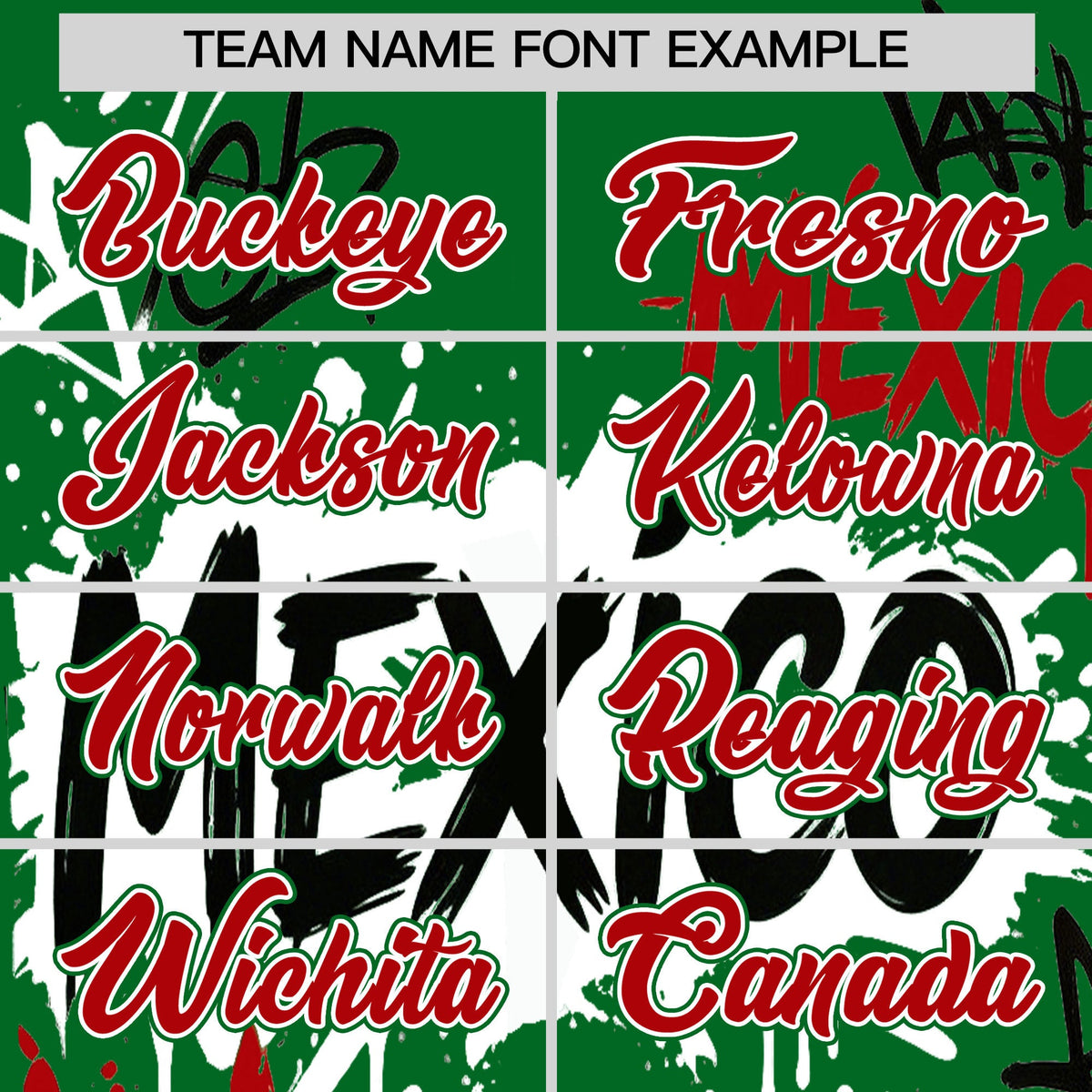 Custom Kelly Green Red White Graffiti Pattern Mexican style Stretch Fabric Baseball Jersey| KXKSHOP