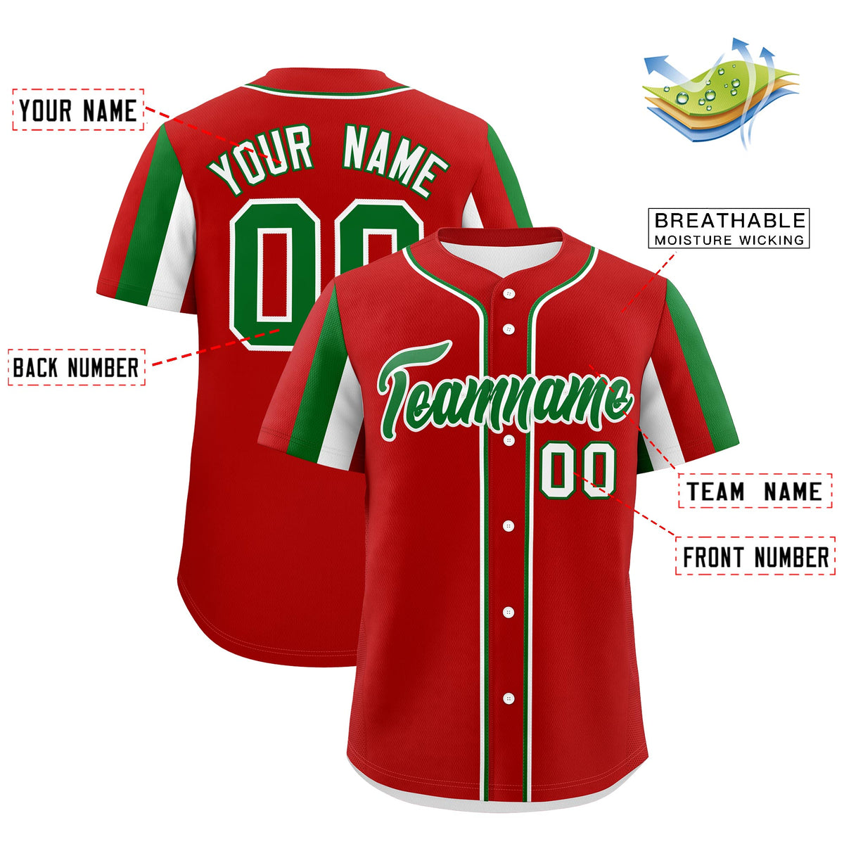 Custom Red Kelly Green White Graffiti Pattern Mexican style Stretch Fabric Baseball Jersey| KXKSHOP