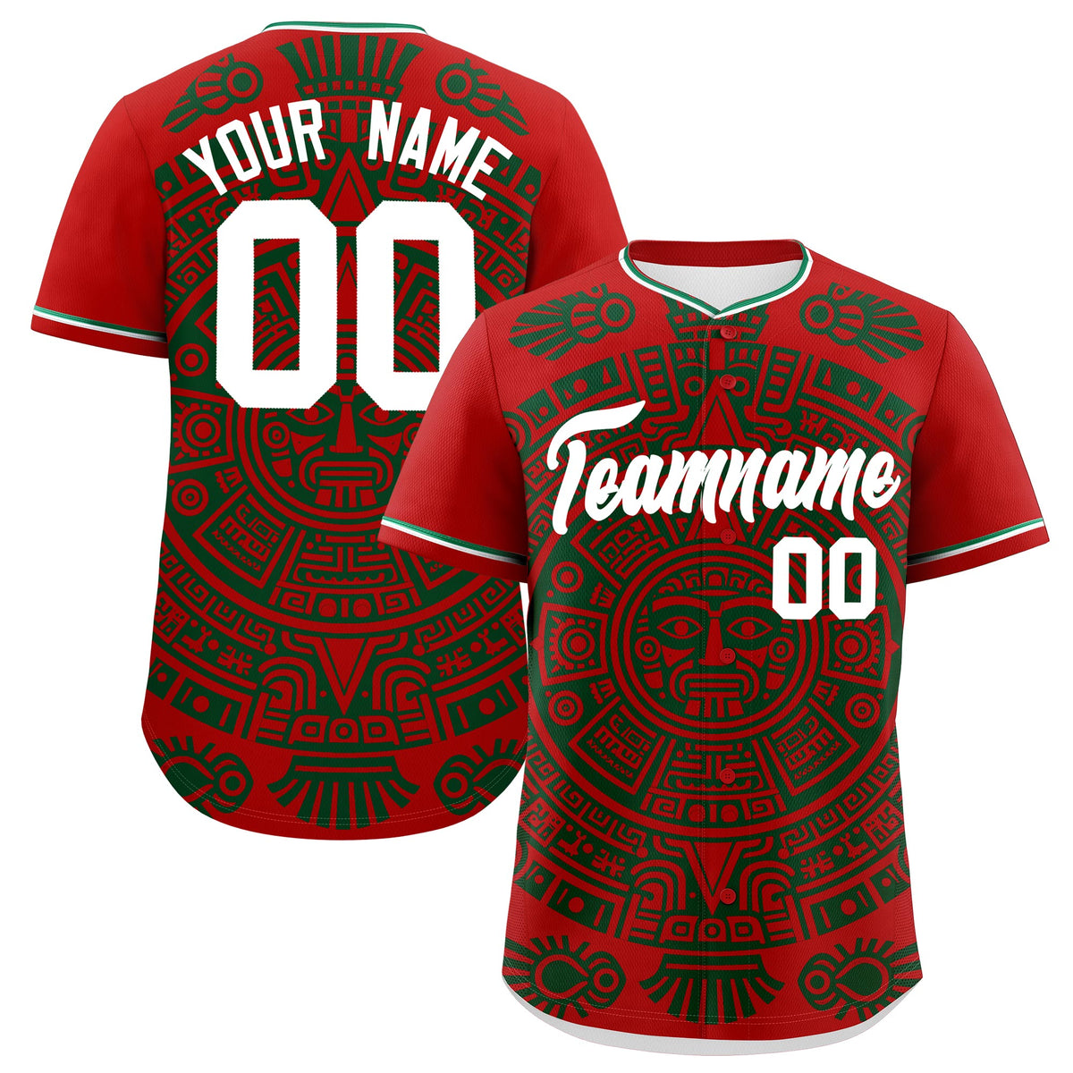 Custom Red Dark Green White Graffiti Pattern Mexican style Stretch Fabric Baseball Jersey| KXKSHOP