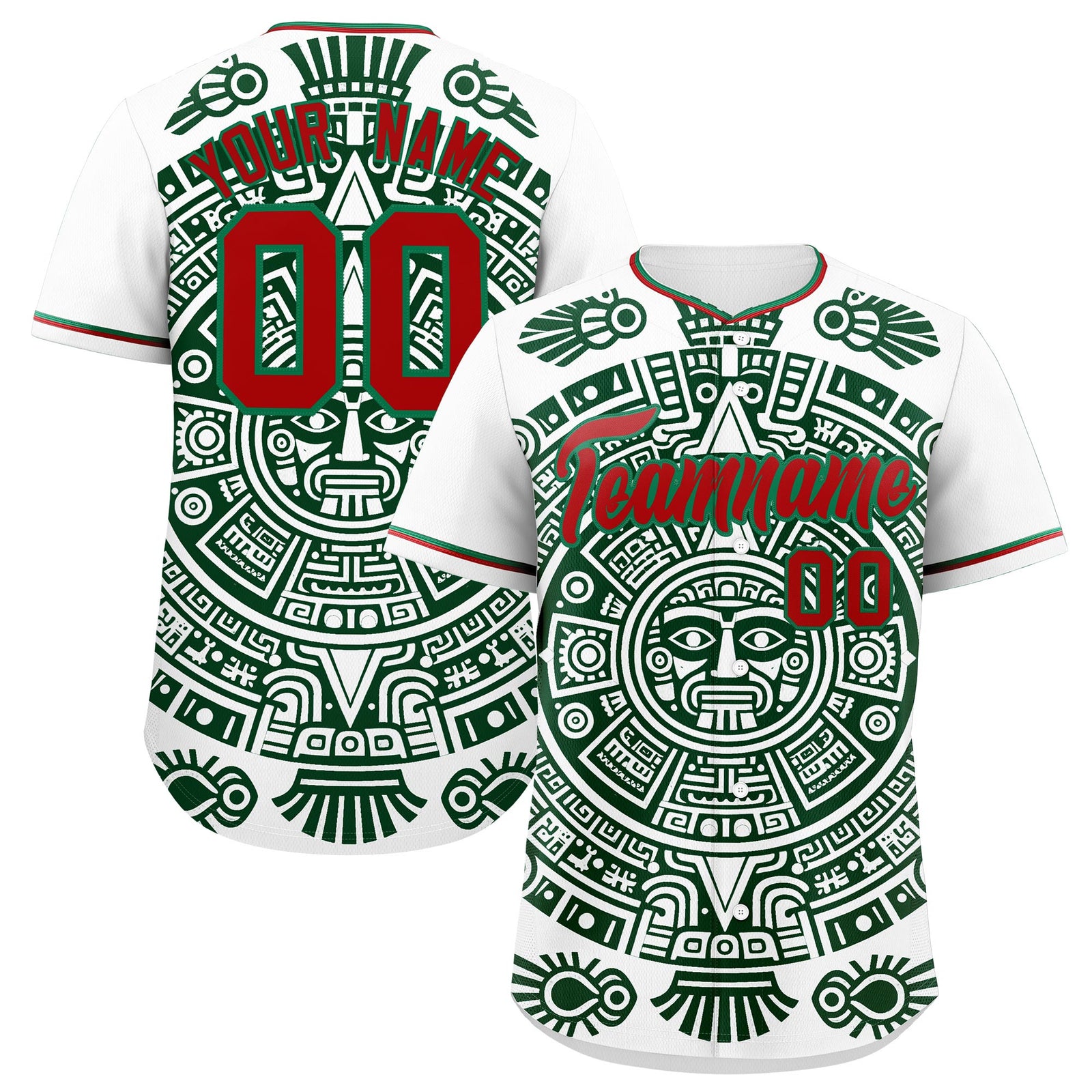 Custom White Dark Green Red Graffiti Pattern Mexican style Stretch Fabric Baseball Jersey| KXKSHOP