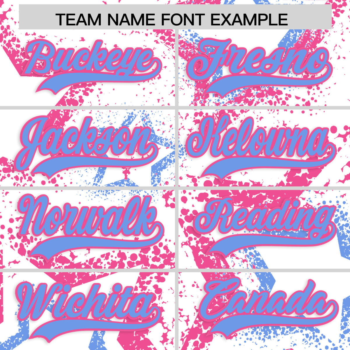 Custom White Pink Light Blue Star-Shaped Ink Texture Graffiti Pattern Baseball Jersey | Sublimation Printed &amp; Stitched,Add Name and Numbern,Perfect for Parties,Perfect for Training | KXKSHOP