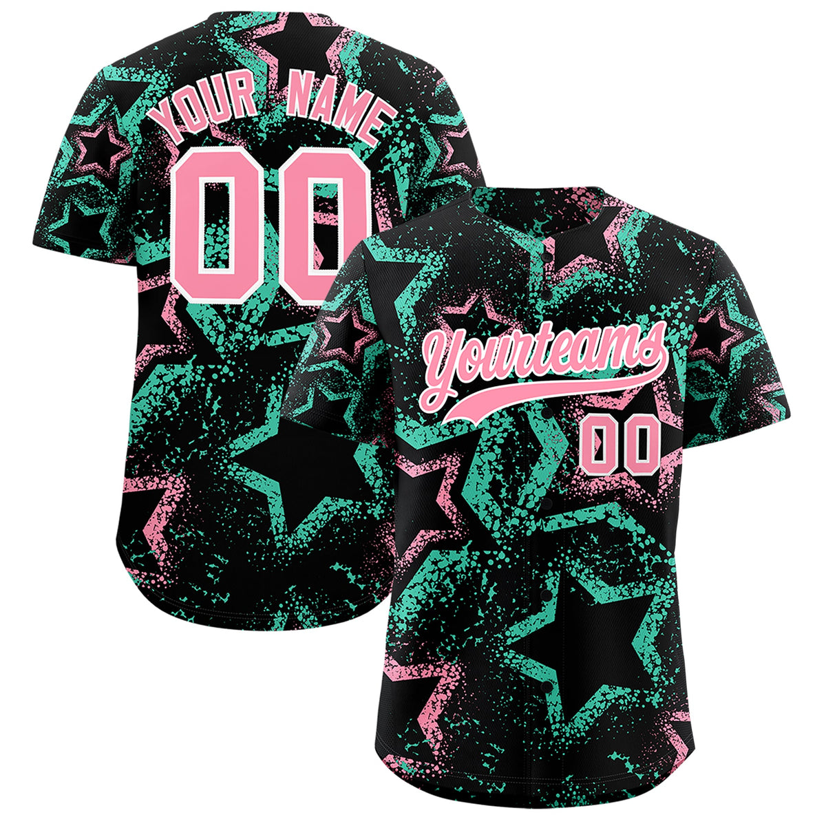 Custom Black Light Pink White Star-Shaped Ink Texture Graffiti Pattern Baseball Jersey | Sublimation Printed &amp; Stitched,Add Name and Numbern,Perfect for Parties,Perfect for Training | KXKSHOP