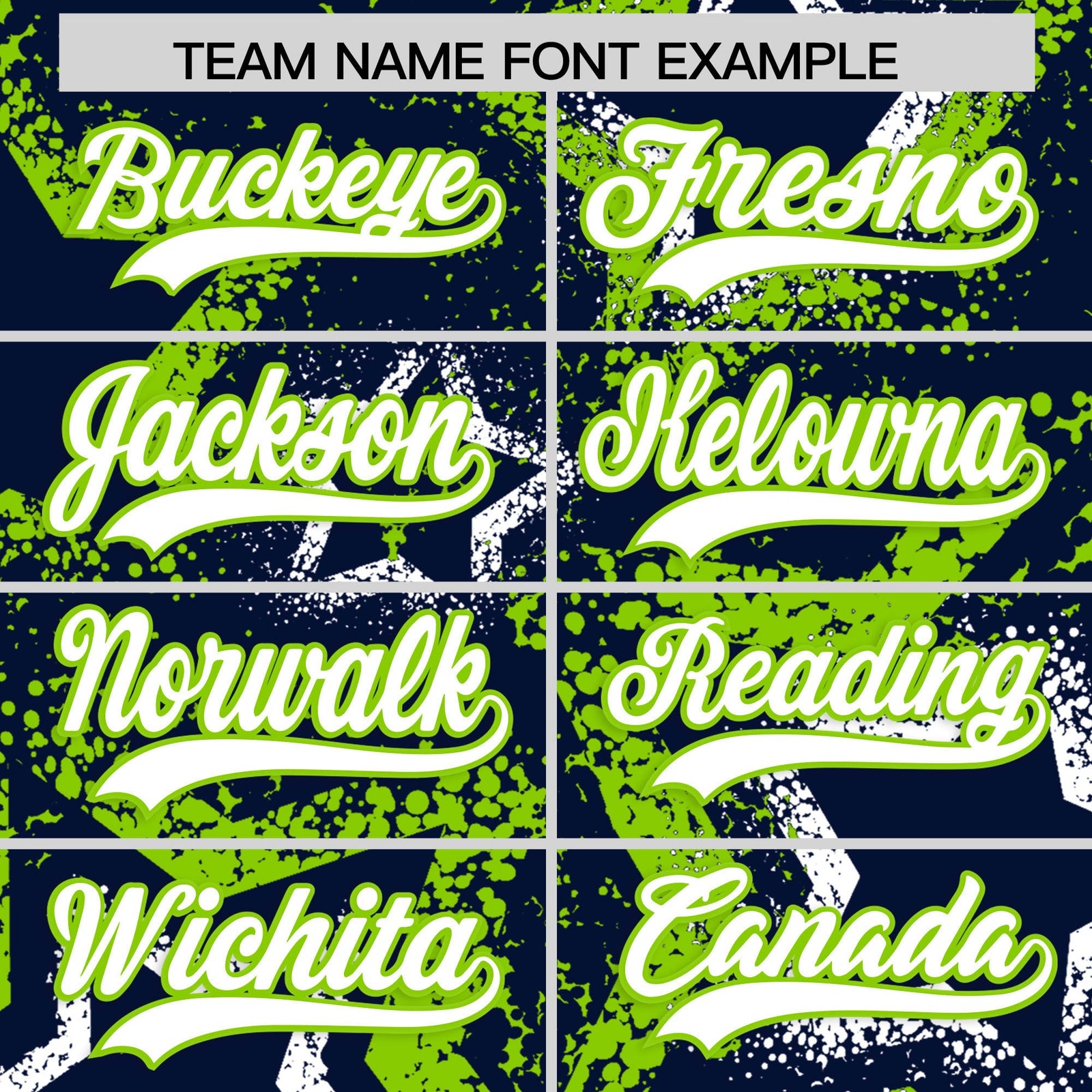 Custom Navy White Neon Green Star-Shaped Ink Texture Graffiti Pattern Baseball Jersey | Sublimation Printed & Stitched,Add Name and Numbern,Perfect for Parties,Perfect for Training | KXKSHOP
