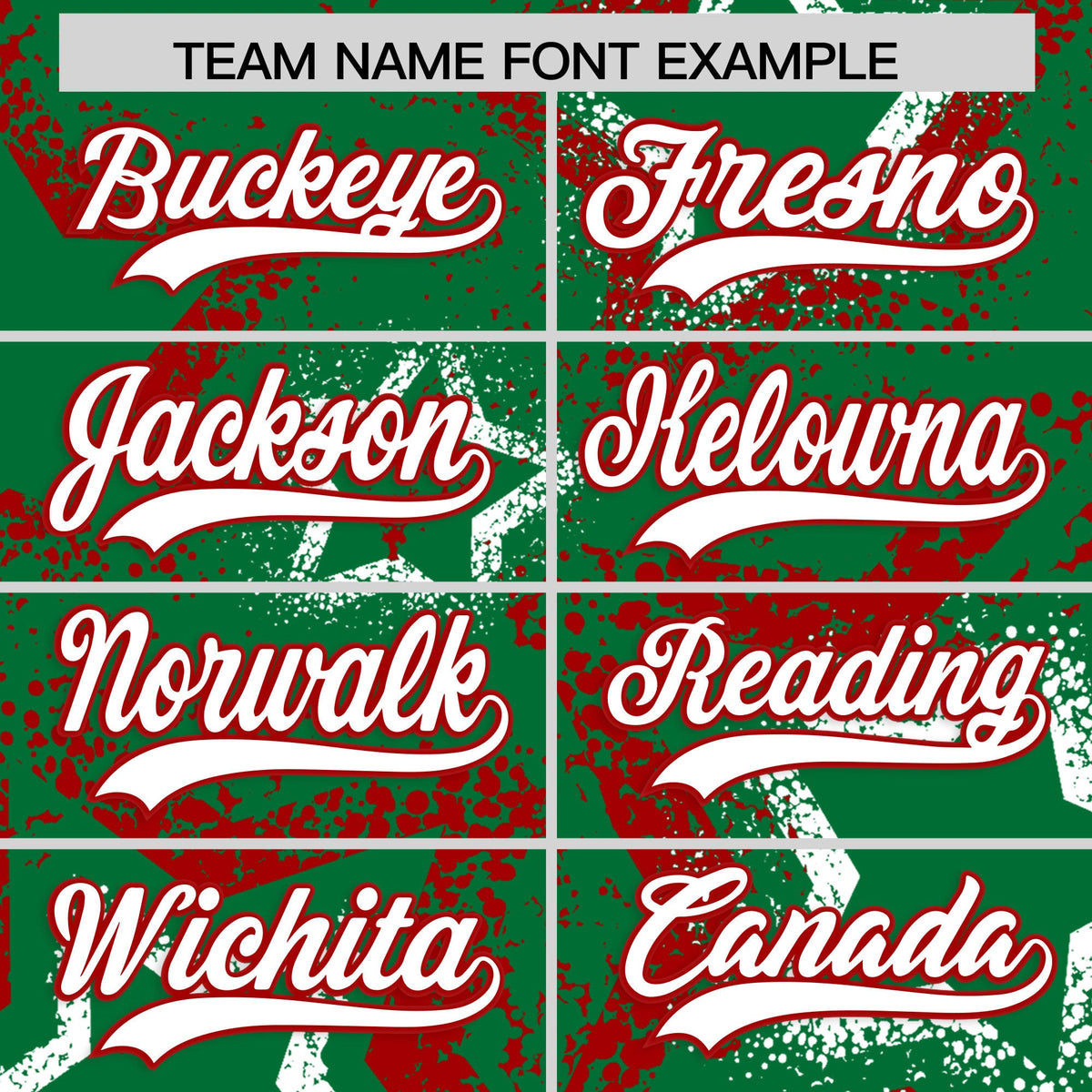 Custom Kelly Green White Red Star-Shaped Ink Texture Graffiti Pattern Baseball Jersey | Sublimation Printed & Stitched,Add Name and Numbern,Perfect for Parties,Perfect for Training | KXKSHOP