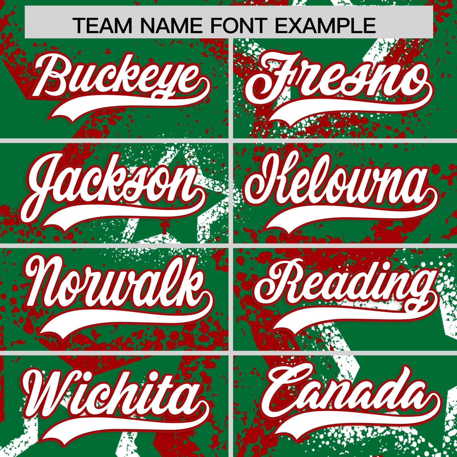 Custom Kelly Green White Red Star-Shaped Ink Texture Graffiti Pattern Baseball Jersey | Sublimation Printed & Stitched,Add Name and Numbern,Perfect for Parties,Perfect for Training | KXKSHOP