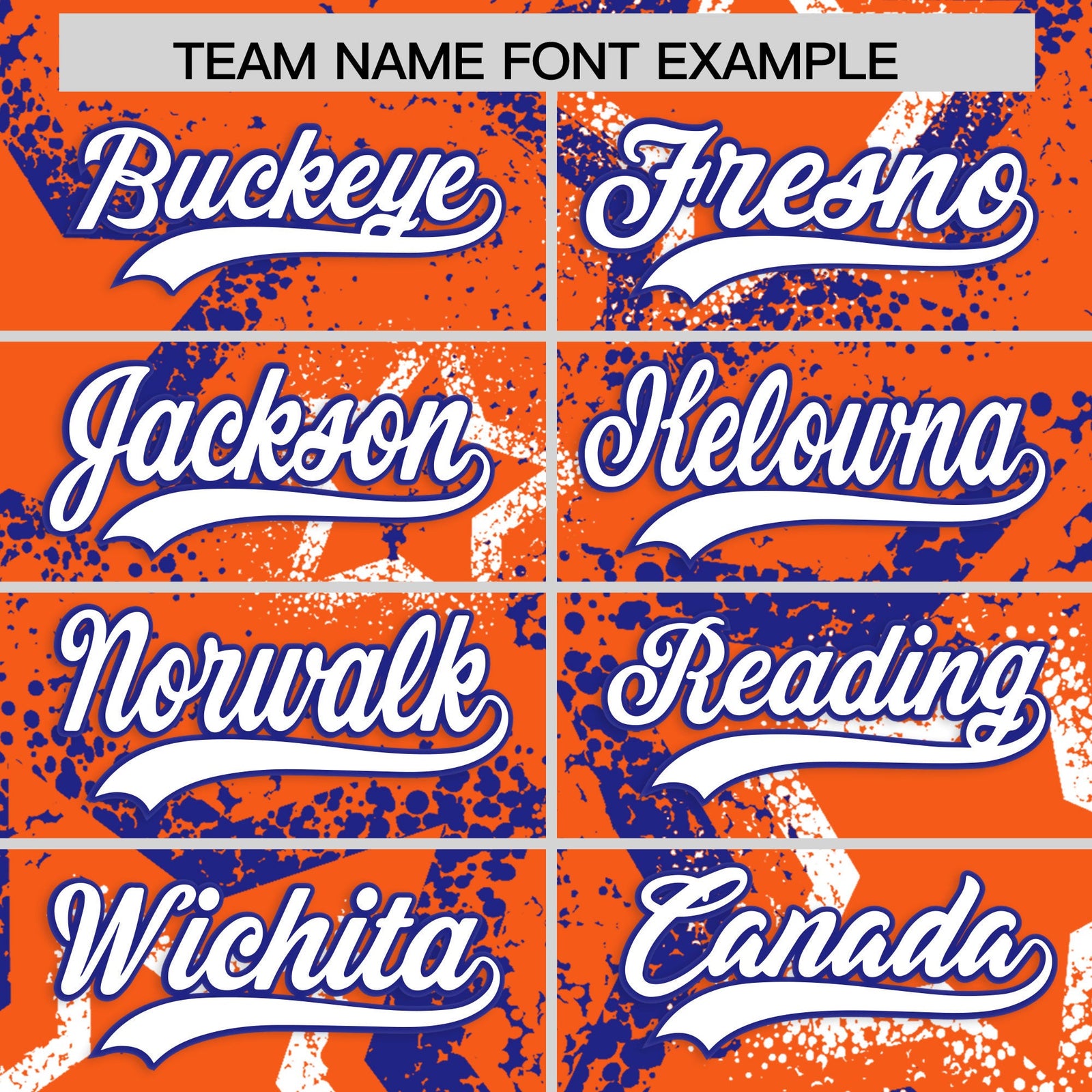 Custom Orange White Royal Blue Star-Shaped Ink Texture Graffiti Pattern Baseball Jersey | Sublimation Printed & Stitched,Add Name and Numbern,Perfect for Parties,Perfect for Training | KXKSHOP