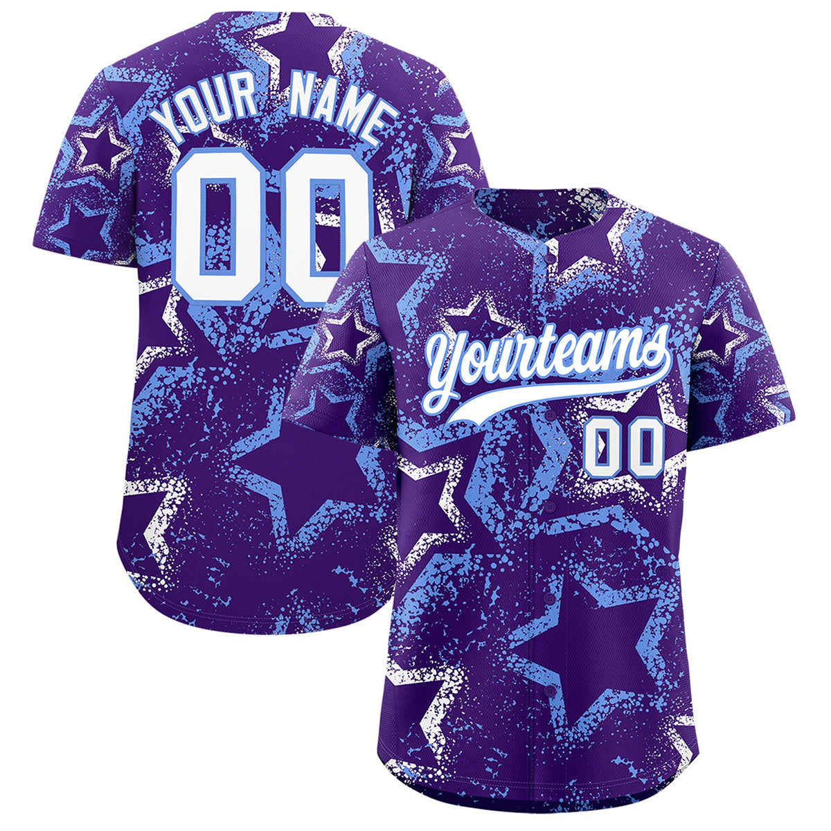 Custom Purple White Light Blue Star-Shaped Ink Texture Graffiti Pattern Baseball Jersey | Sublimation Printed &amp; Stitched,Add Name and Numbern,Perfect for Parties,Perfect for Training | KXKSHOP