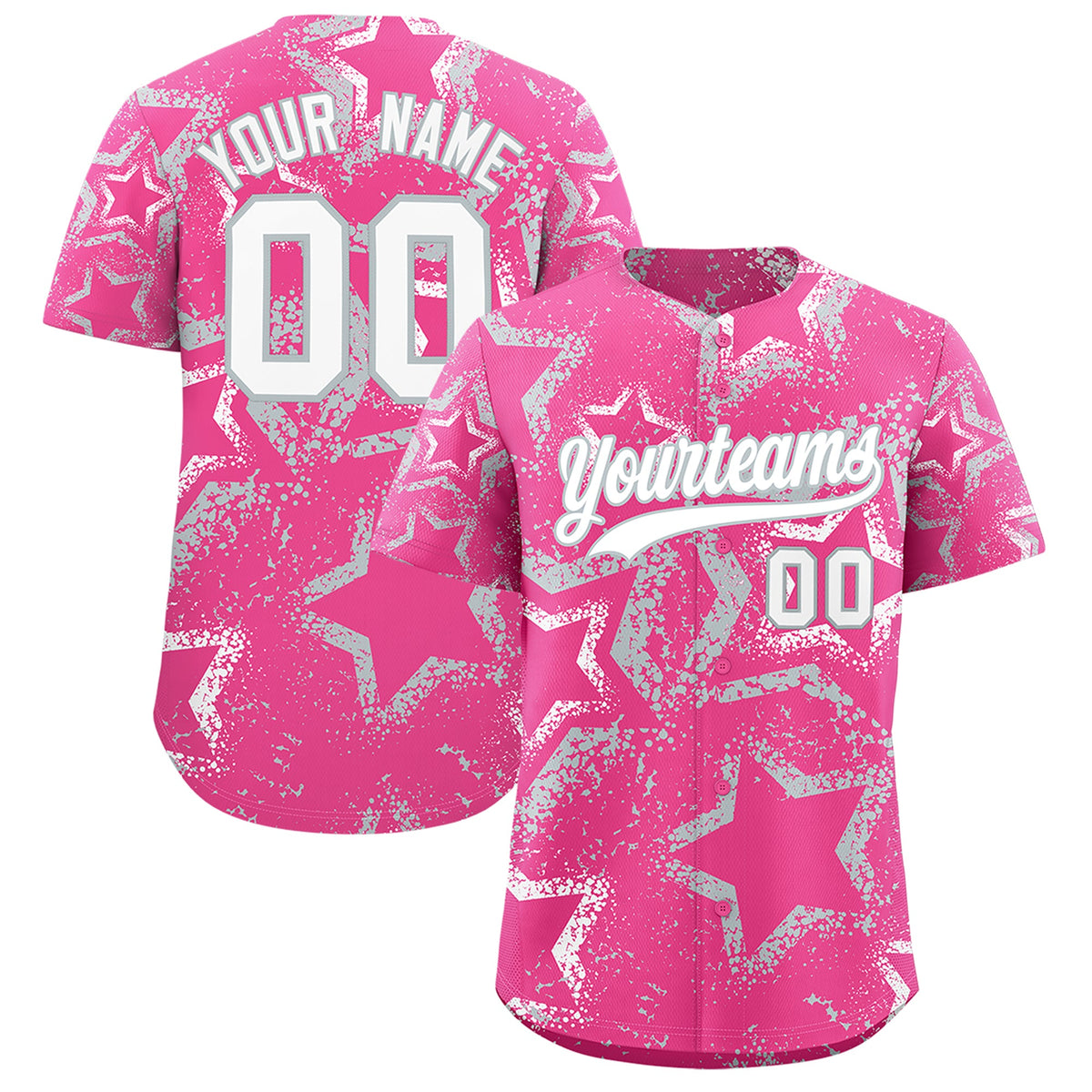 Custom Pink White Silver Star-Shaped Ink Texture Graffiti Pattern Baseball Jersey | Sublimation Printed & Stitched,Add Name and Numbern,Perfect for Parties,Perfect for Training | KXKSHOP
