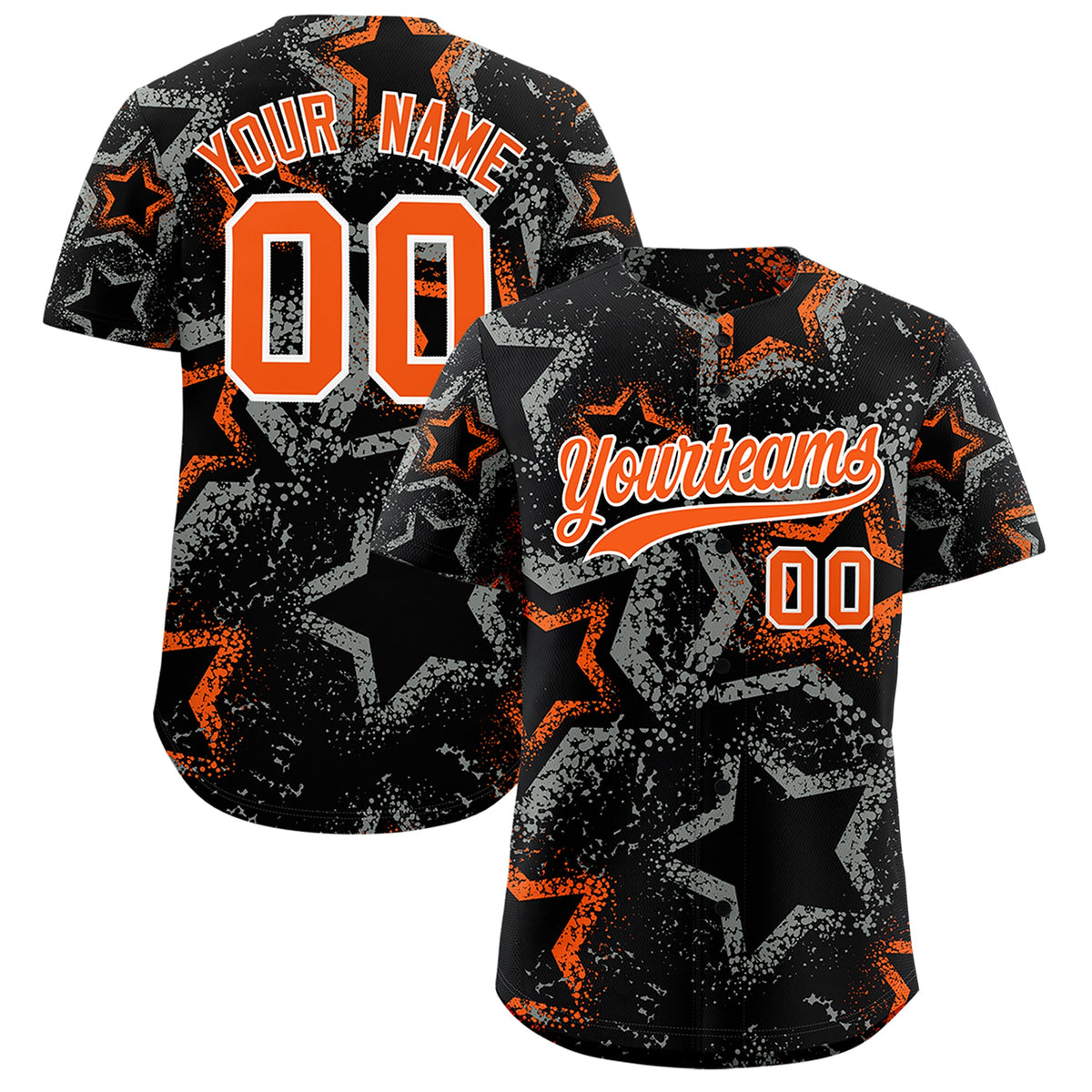 Custom Black Orange White Star-Shaped Ink Texture Graffiti Pattern Baseball Jersey | Sublimation Printed &amp; Stitched,Add Name and Numbern,Perfect for Parties,Perfect for Training | KXKSHOP