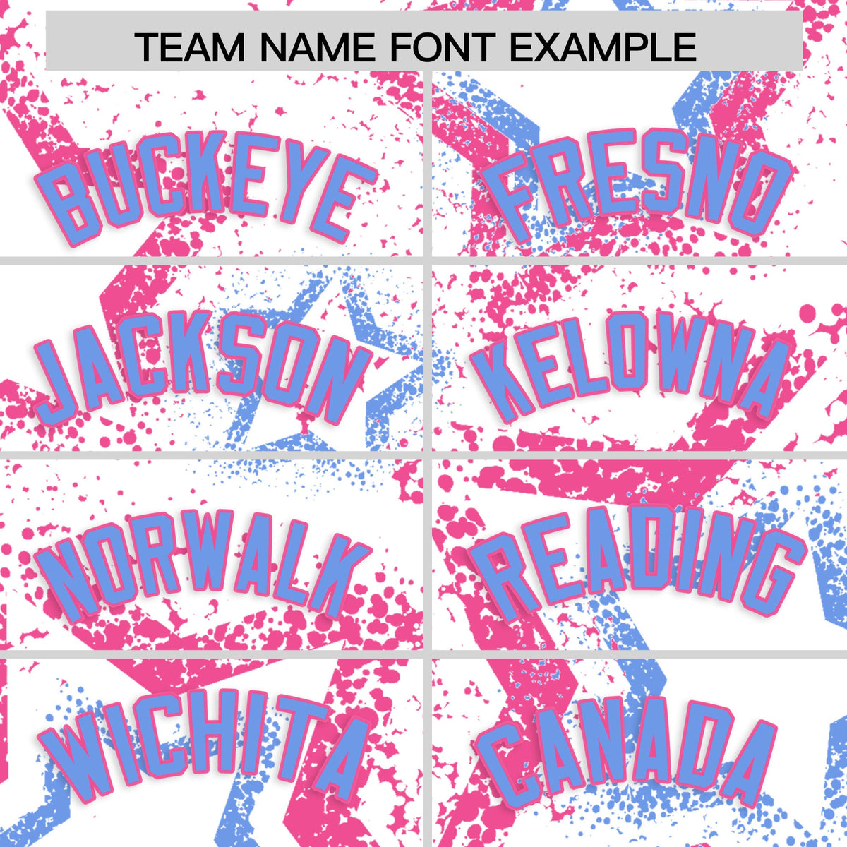 Custom White Pink Light Blue Star-Shaped Ink Texture Graffiti Pattern Baseball Jersey | Sublimation Printed &amp; Stitched,Add Name and Numbern,Perfect for Parties,Perfect for Training | KXKSHOP