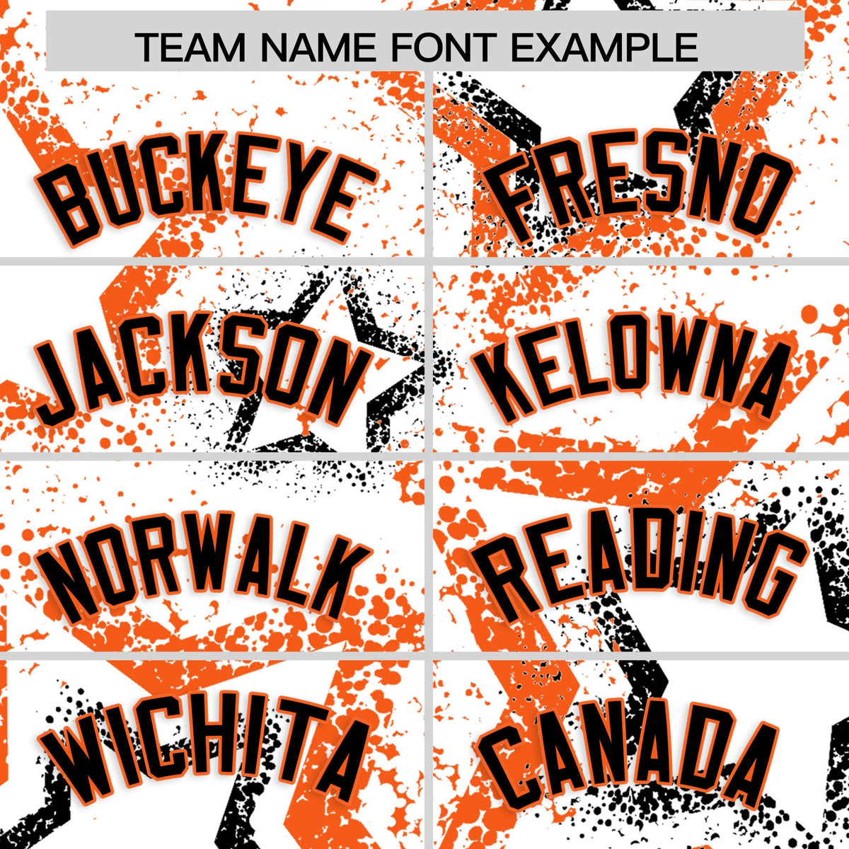 Custom White Orange Black Star-Shaped Ink Texture Graffiti Pattern Baseball Jersey | Sublimation Printed & Stitched,Add Name and Numbern,Perfect for Parties,Perfect for Training | KXKSHOP