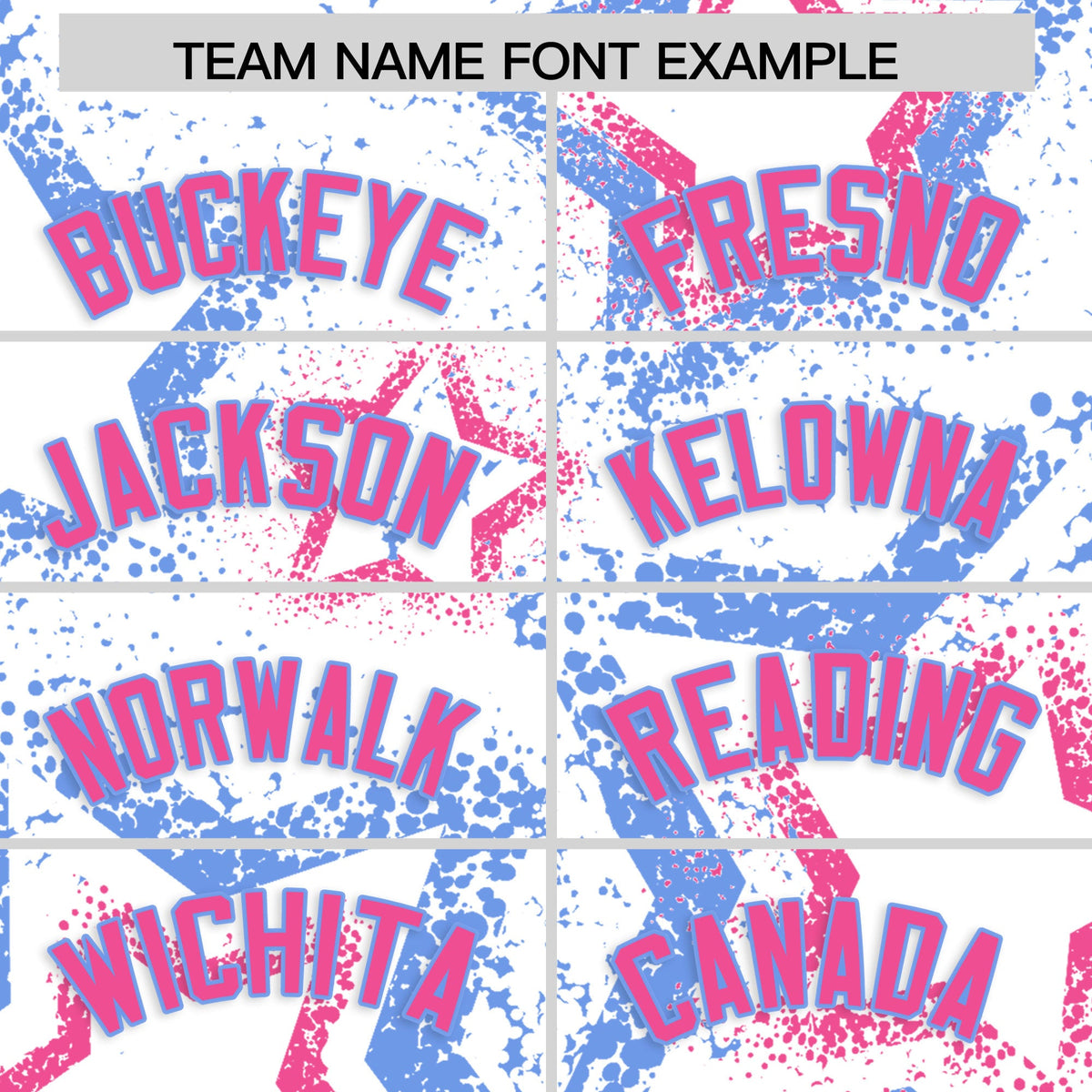 Custom White Light Blue Pink Star-Shaped Ink Texture Graffiti Pattern Baseball Jersey | Sublimation Printed &amp; Stitched,Add Name and Numbern,Perfect for Parties,Perfect for Training | KXKSHOP