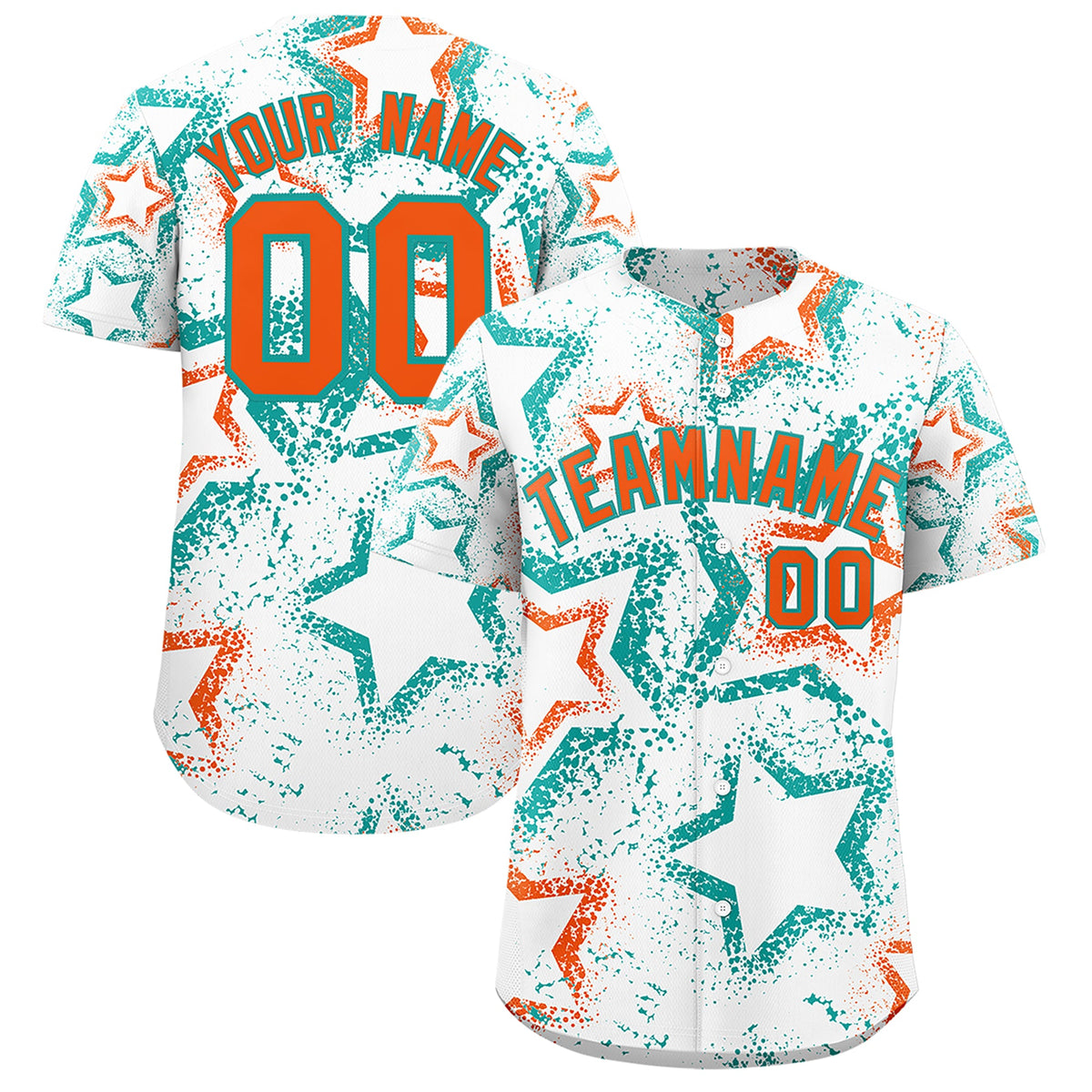Custom White Aqua Orange Star-Shaped Ink Texture Graffiti Pattern Baseball Jersey | Sublimation Printed &amp; Stitched,Add Name and Numbern,Perfect for Parties,Perfect for Training | KXKSHOP