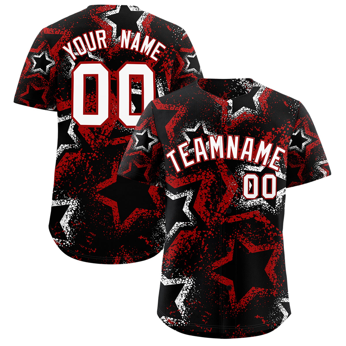 Custom Black White Red Star-Shaped Ink Texture Graffiti Pattern Baseball Jersey | Sublimation Printed &amp; Stitched,Add Name and Numbern,Perfect for Parties,Perfect for Training | KXKSHOP