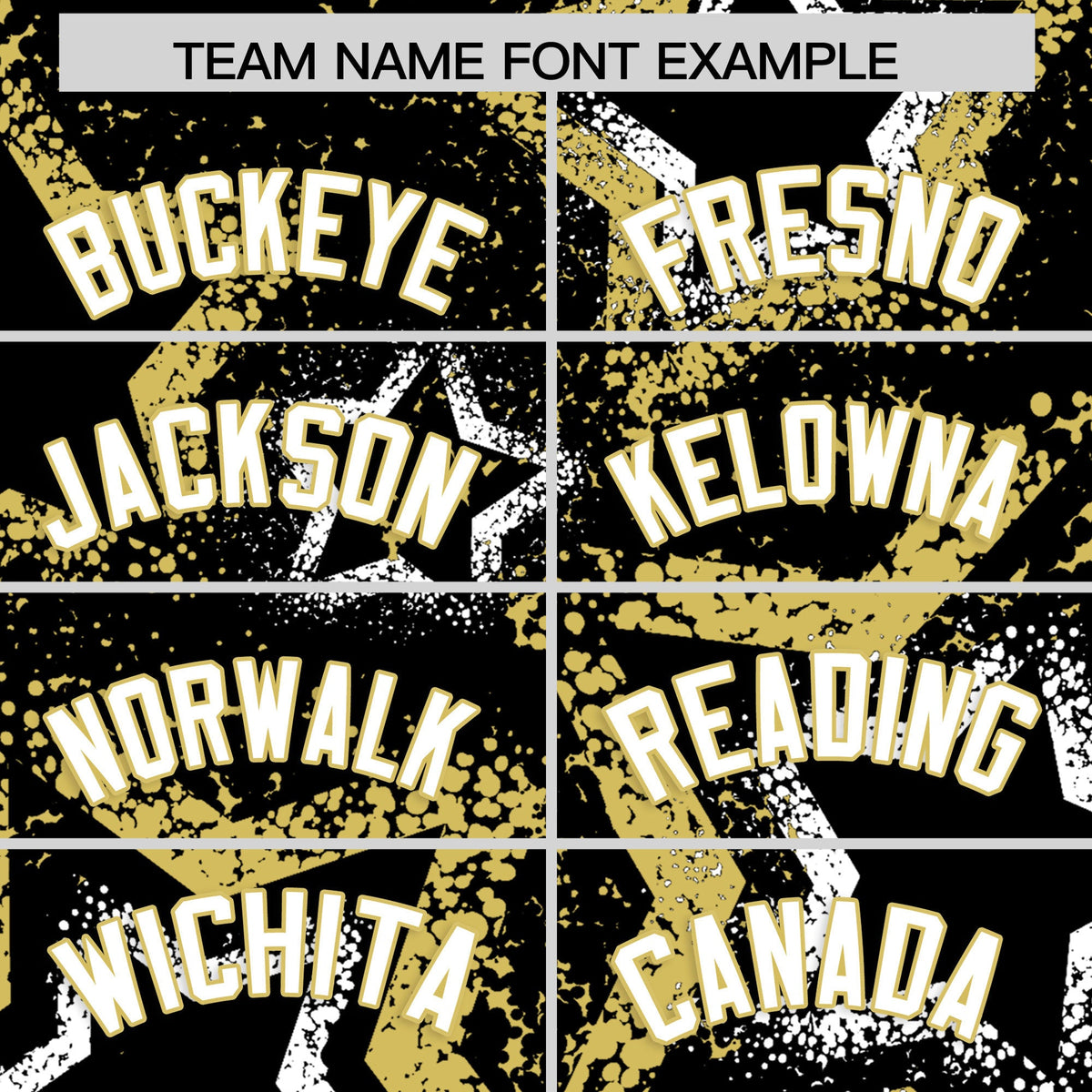 Custom Black White Old Gold Star-Shaped Ink Texture Graffiti Pattern Baseball Jersey | Sublimation Printed &amp; Stitched,Add Name and Numbern,Perfect for Parties,Perfect for Training | KXKSHOP